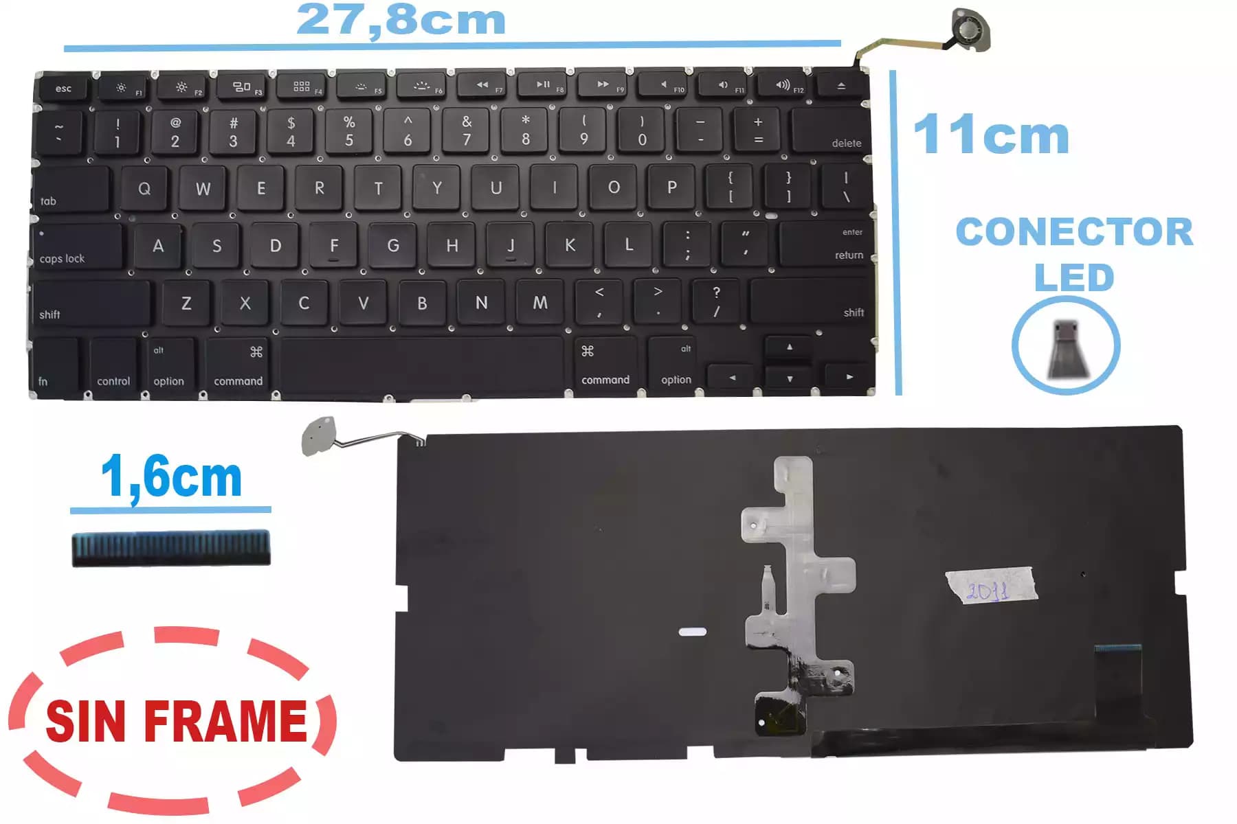 TECLADO APPLE MACBOOK PRO 15 A1286 2008 TO 2012 CON BCKLIGTH SIN FRAME US — imagen 1