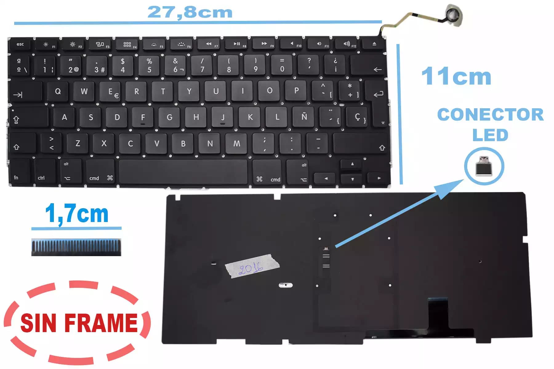 TECLADO APPLE MACBOOK PRO 17 A1297 2009 TO 2012 CON BACKLIGTH SIN FRAME SP — imagen 1