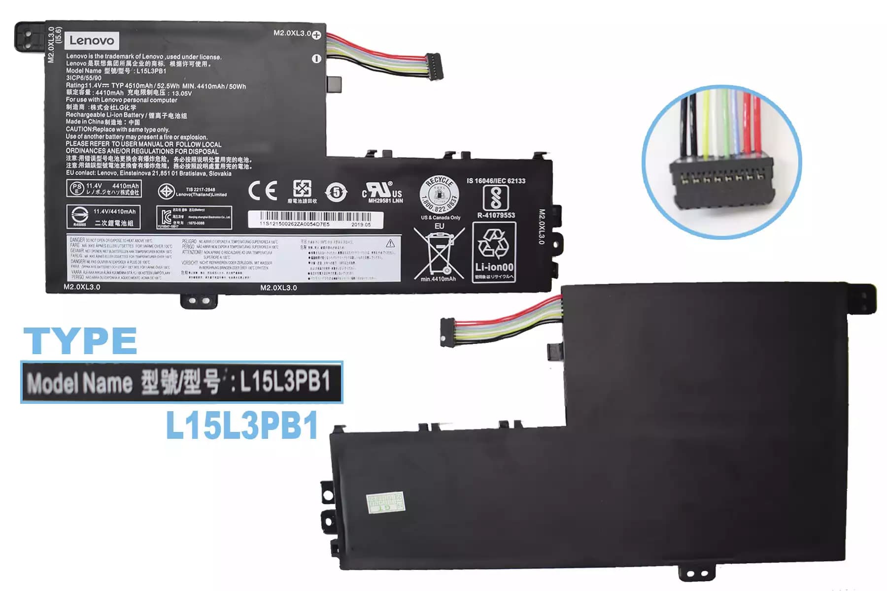 BATERIA LENOVO L15L3PB1 (3ICP6/55/90), 11.4V-52.5Wh, 4510mAh INTERNA *ORIGINAL* — imagen 1