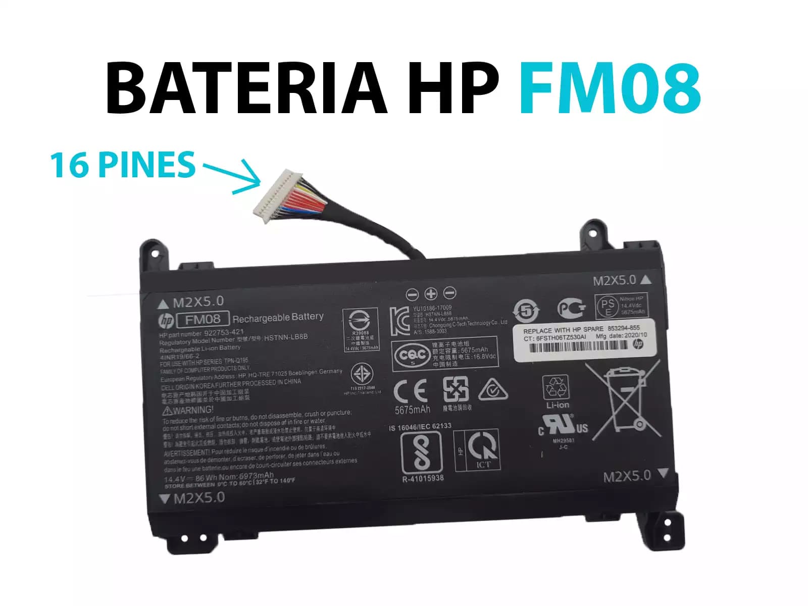 BATERIA HP FM08 OMEN 17 INTERNA *ORIGINAL* 16 PINES — imagen 1