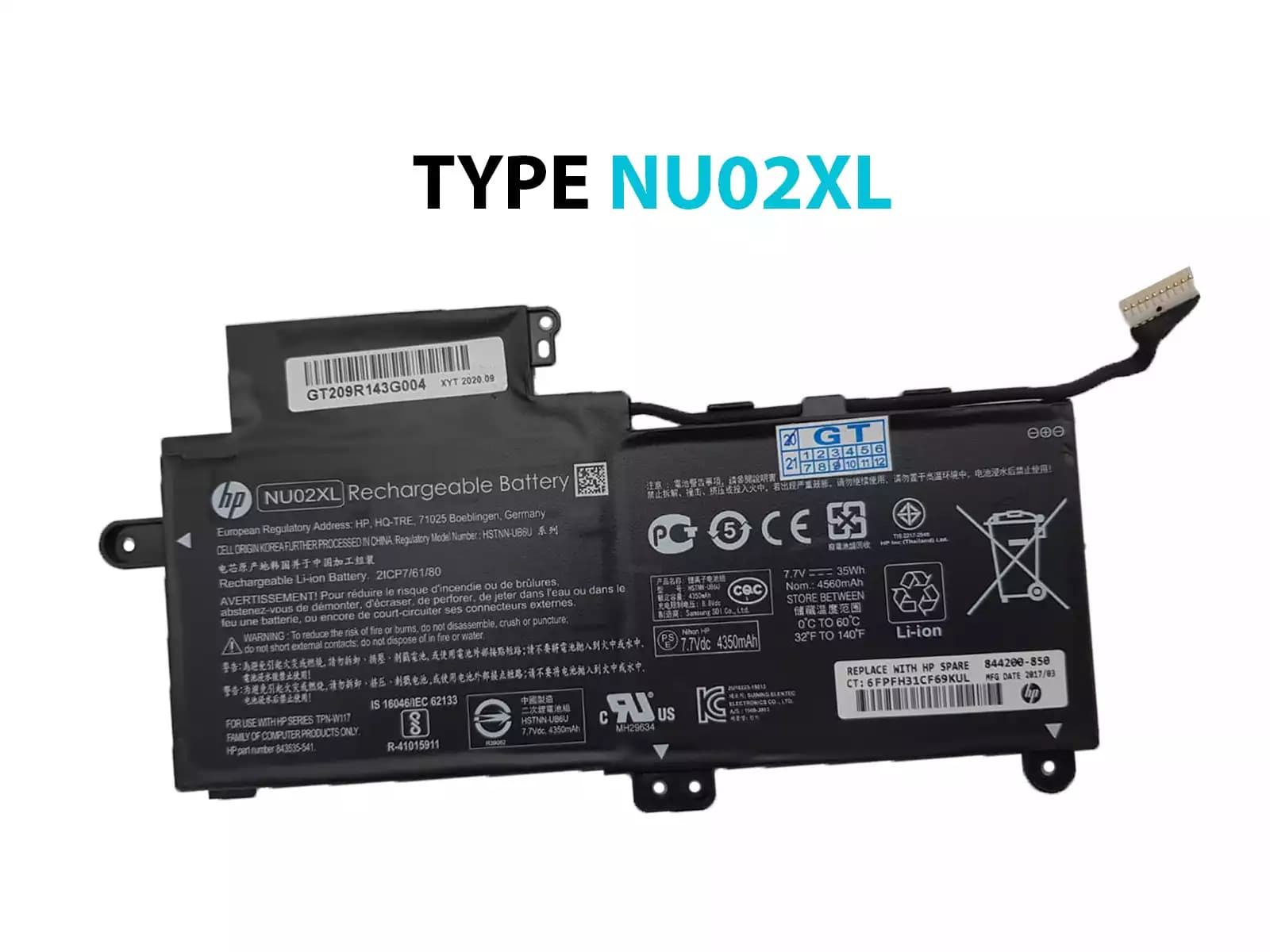 BATERIA HP NU02XL HSTNN-UB6U TPN-W117 843535-541 35WH *ORIGINAL* — imagen 1