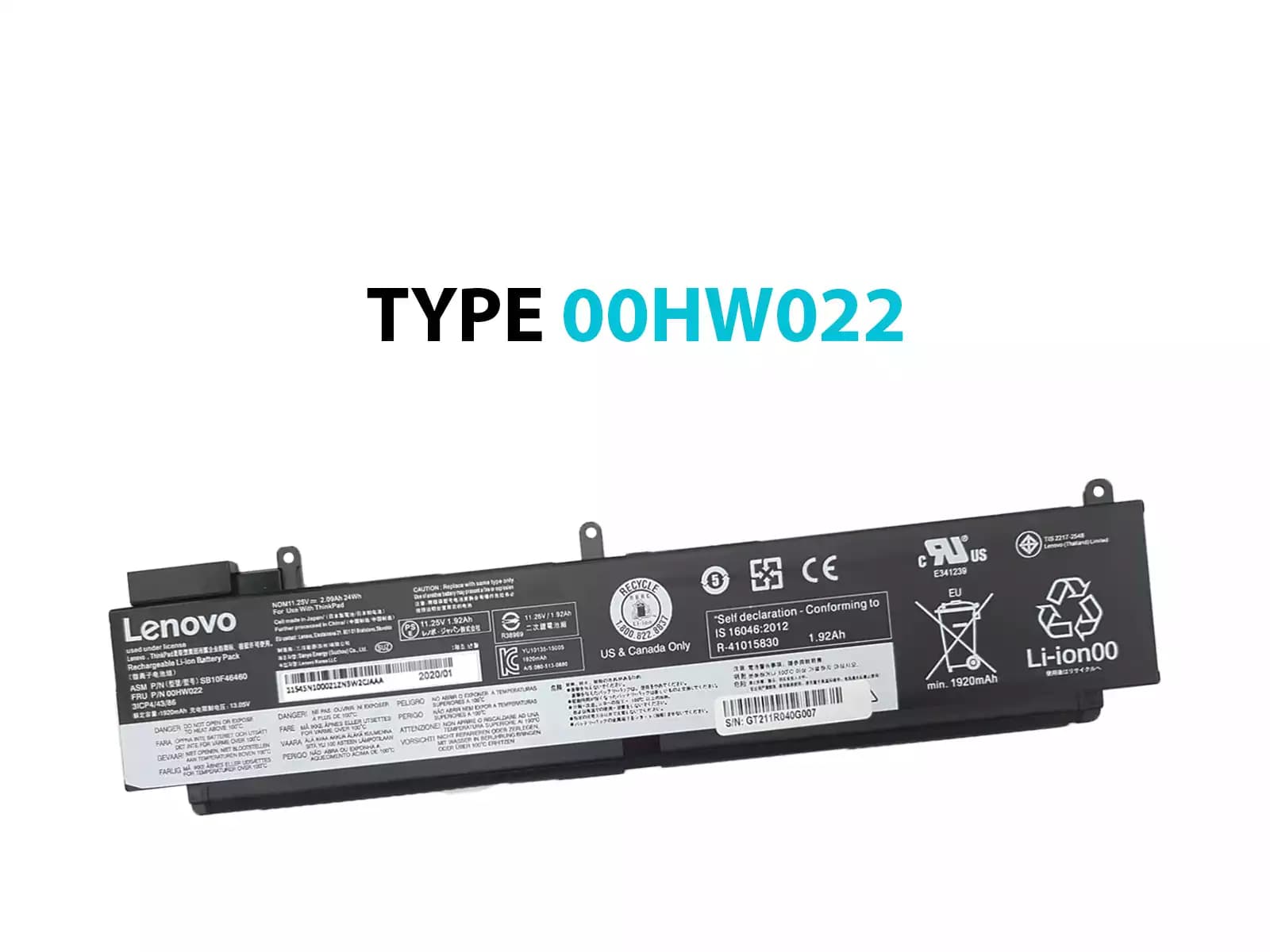 BATERIA LENOVO ThinkPad T460s T470s 24Wh 00HW022 INTERNA 11.25v 2.09a *ORIGINAL* — imagen 1