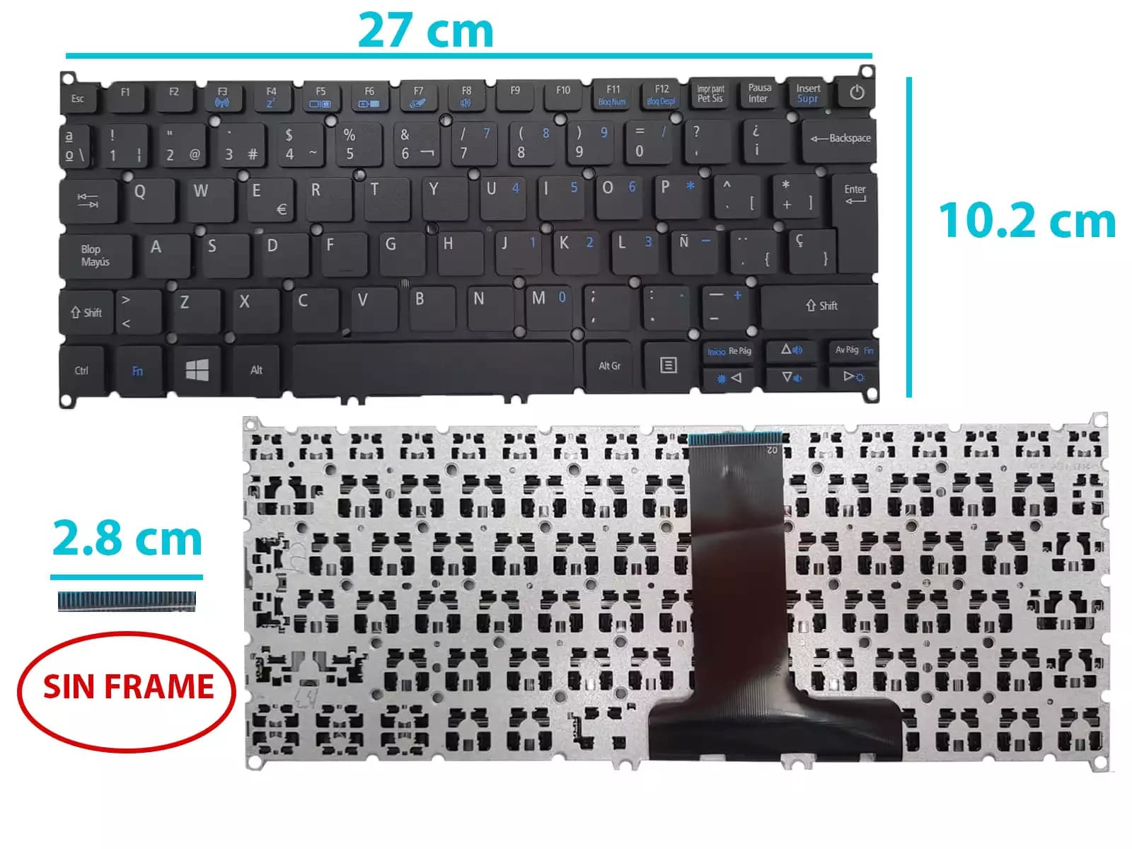TECLADO ACER ES1-132 SERIES N16Q6 SIN FRAME BOTTON POWER SP — imagen 1