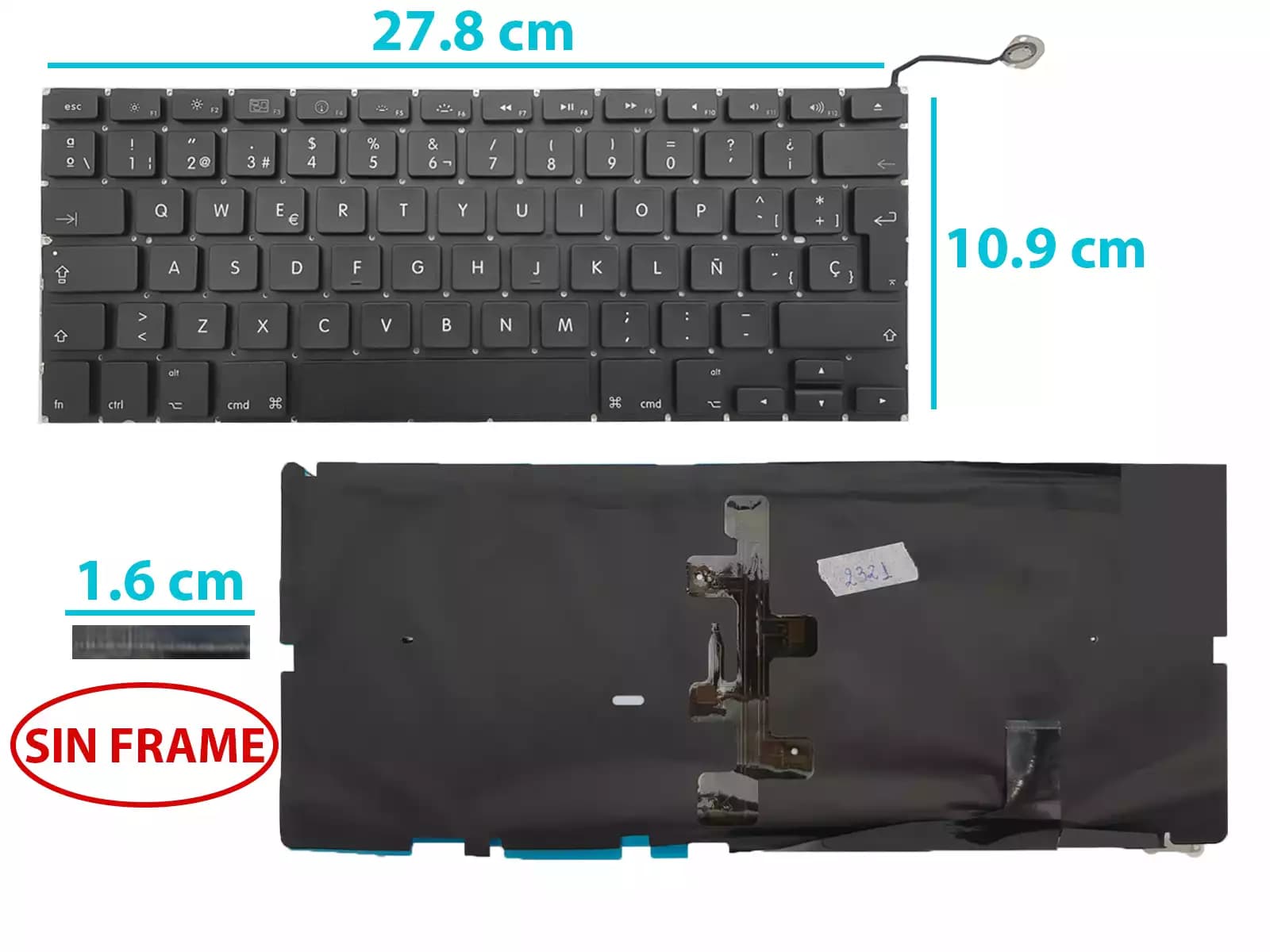 TECLADO APPLE MACBOOK PRO 15 A1286 2008 TO 2012 CON BACKLIGTH SIN FRAME SP — imagen 1