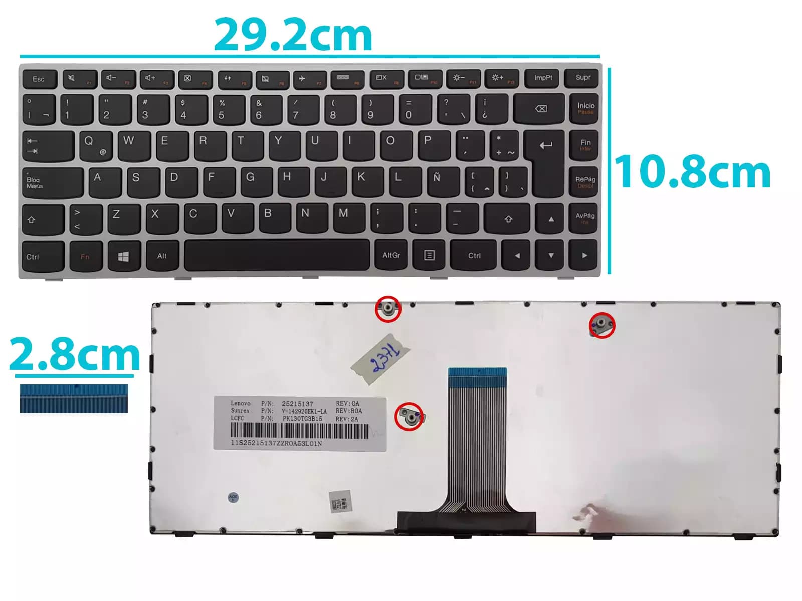 TECLADO LENOVO G40 (SMALL) Flex 14 (BIG) SILVER SP — imagen 1