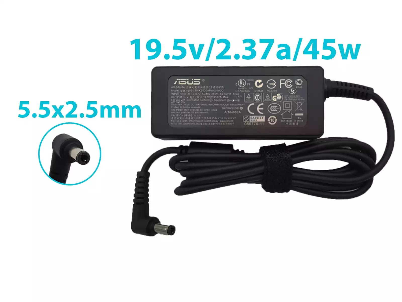CARGADOR ASUS 19.5v/2.37a/45W/5.5x2.5mm PLUG NEGRO *ORIGINAL* — imagen 1