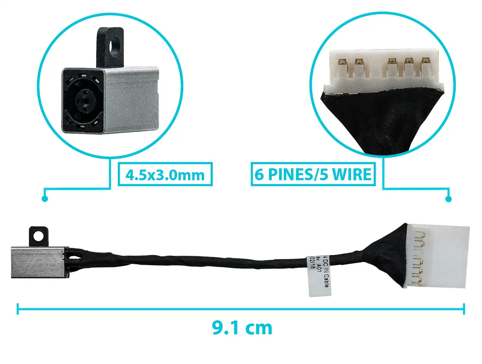 DC JACK DELL 3567-5664 i3567-5185BLK-PUS i3567-5820BLK 3562 14 3462 3467 CON CABLE LARGO 11.5 CM — imagen 1