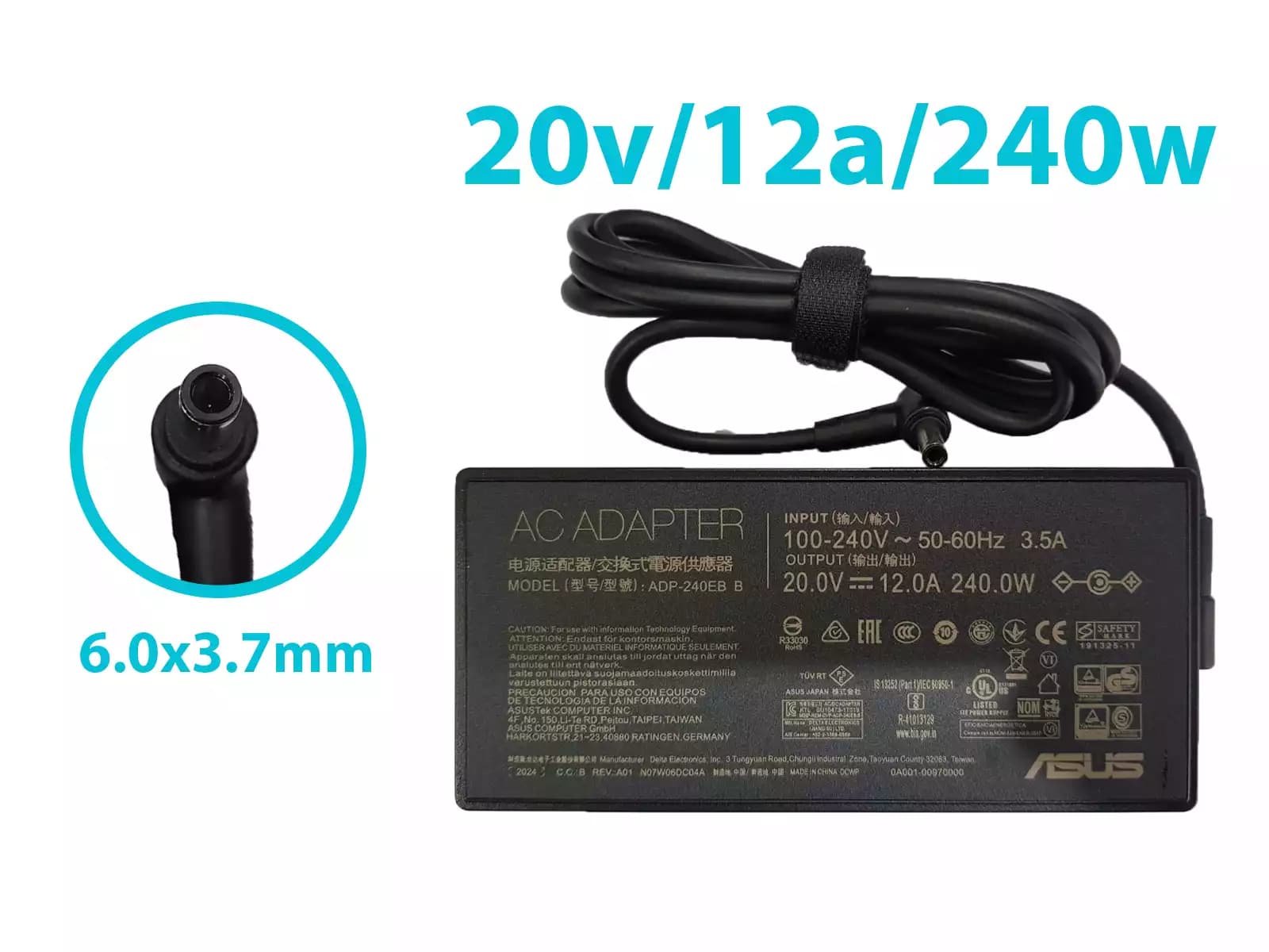 CARGADOR ASUS 20v/12a/240W/6.0x3.7mm PING INSIDE *ORIGINAL* — imagen 1