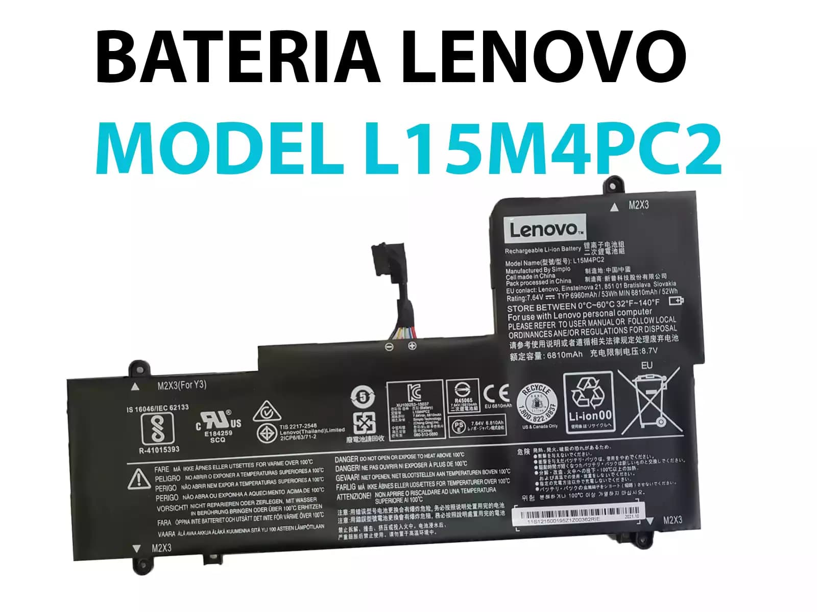BATERIA LENOVO L15L4PC2 L15M4PC2 53Wh YOGA 710-14ISK INTERNA *ORIGINAL* — imagen 1