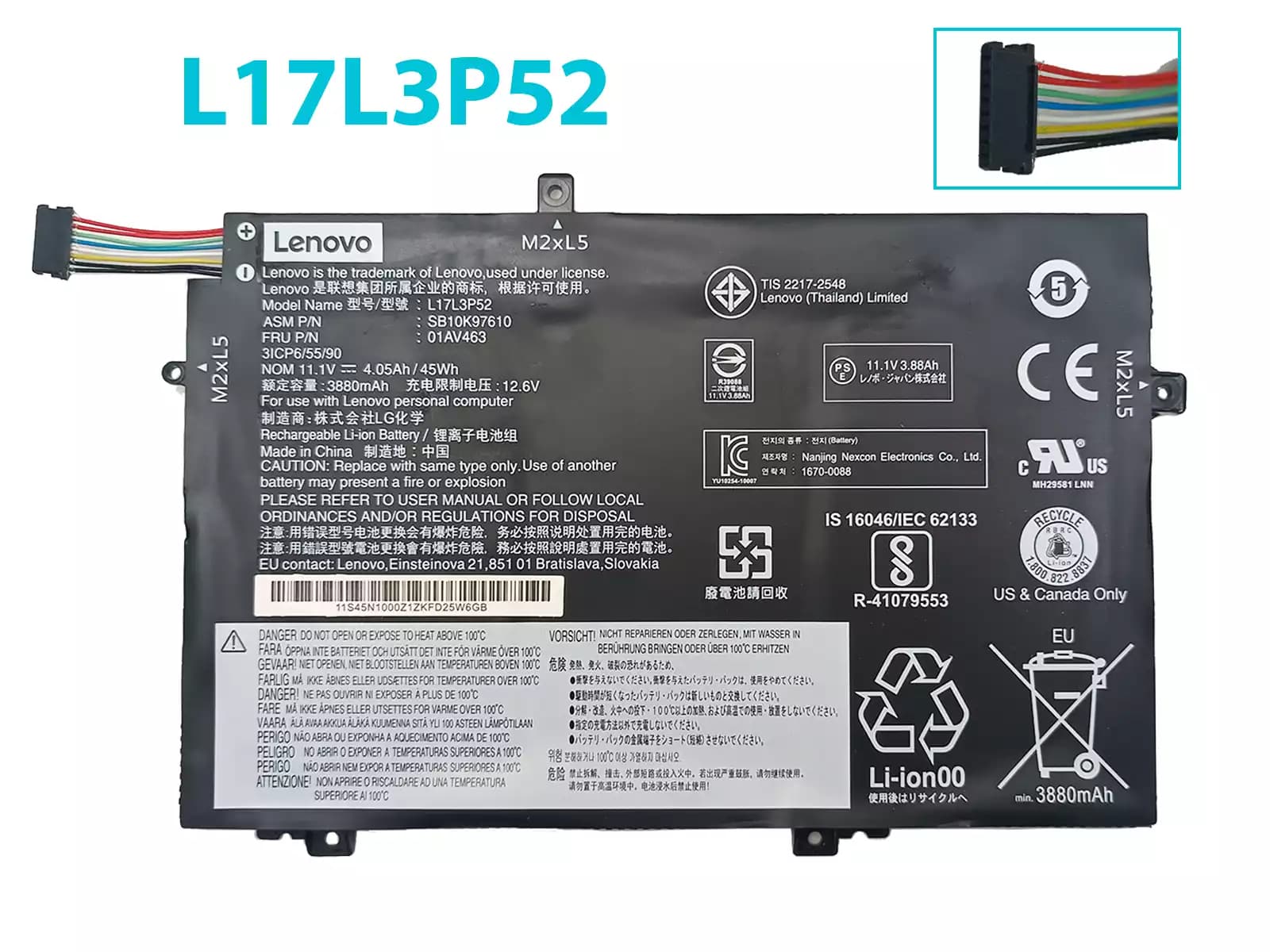 BATERIA LENOVO L480 L580 L17M3P53 01AV464 L17C3P52 L17M3P54 INTERNA *ORIGINAL* — imagen 1