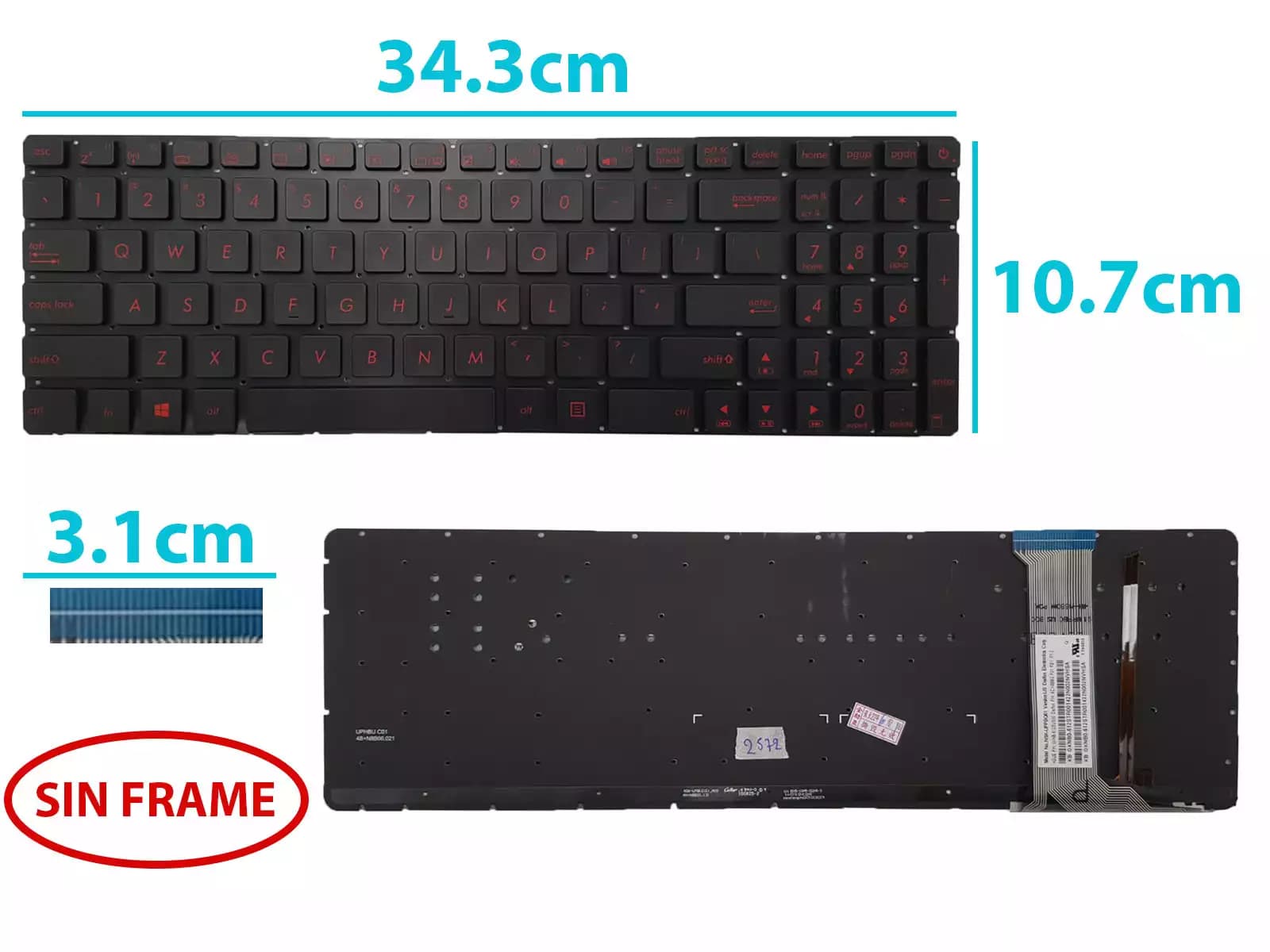 TECLADO ASUS N551 N551J G55L SIN FRAME CON BACKLIGTH US NUMÉRICO — imagen 1