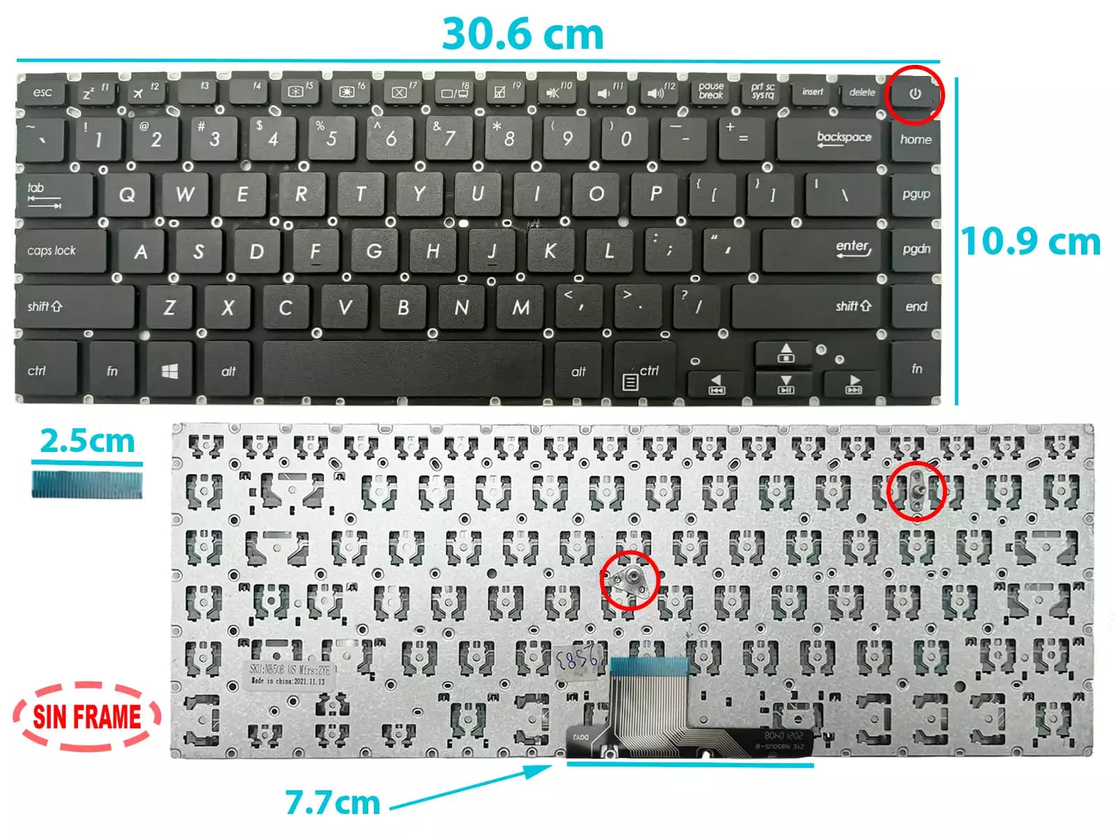 TECLADO ASUS S15 S510UA S510UN S510UQ S510UR S510U UK505B BOTTON POWER SIN FRAME US — imagen 1