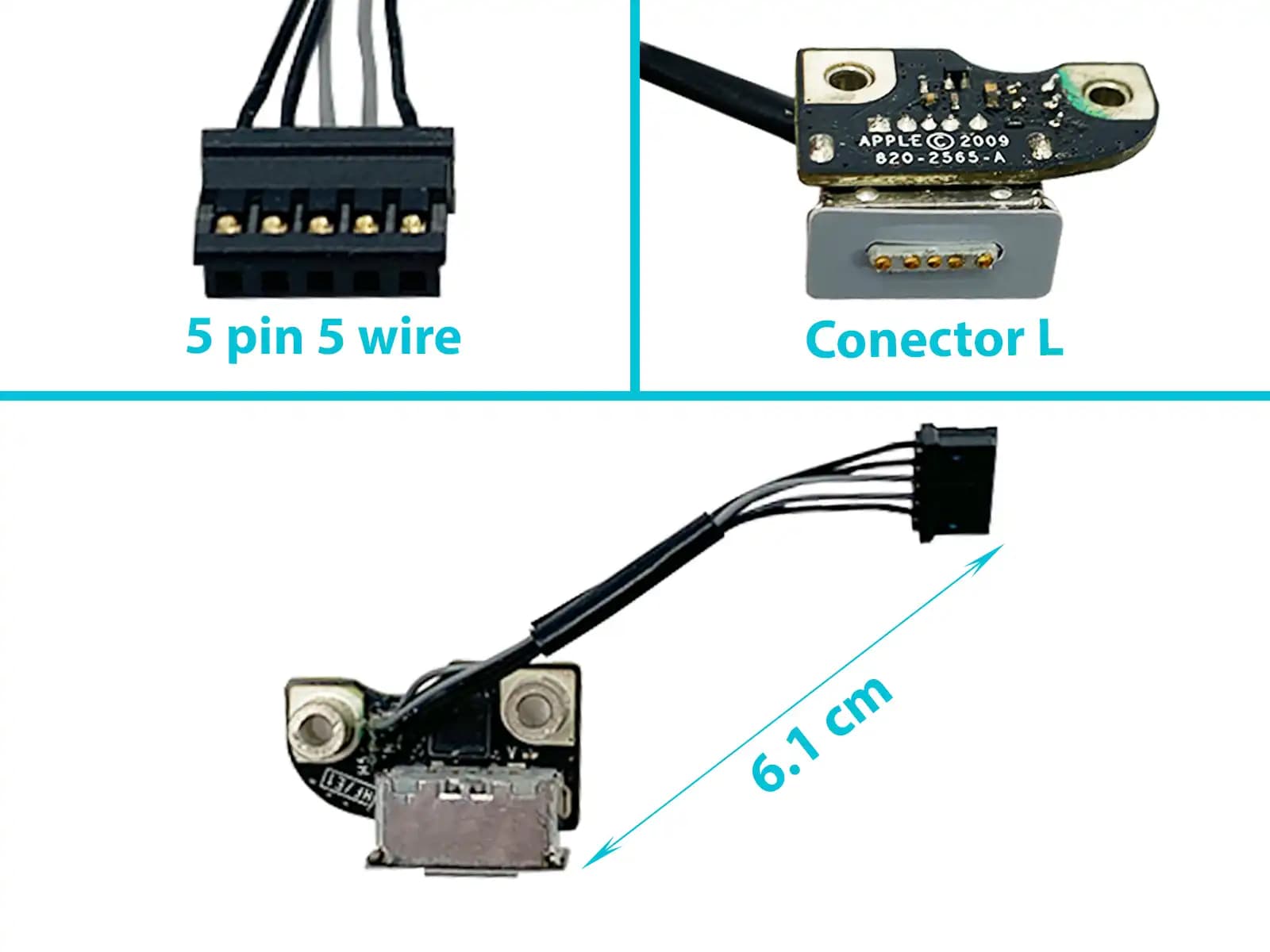 DC JACK MAC APPLE A1278 A1286 A1297 CON CABLE — imagen 1