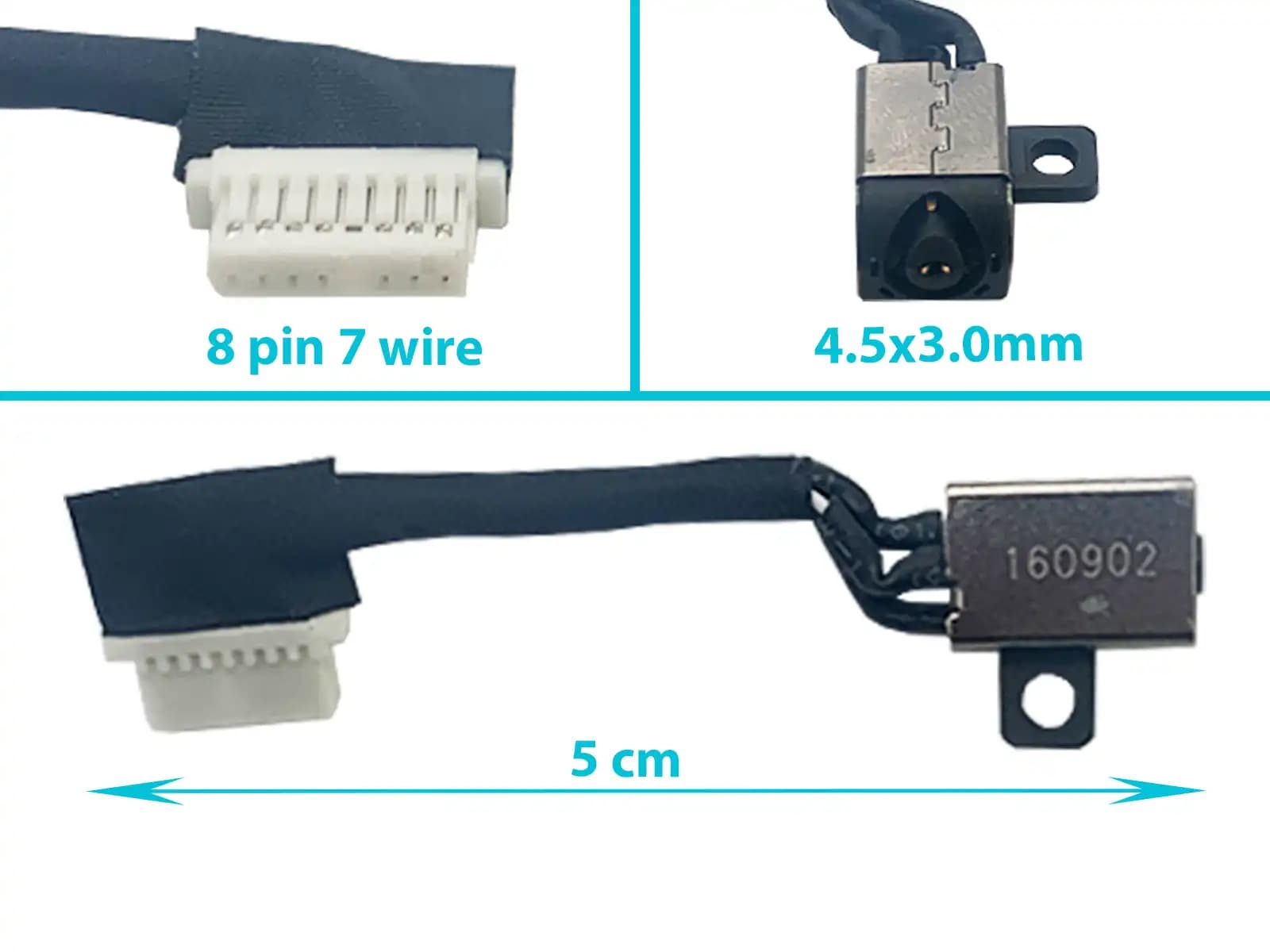 DC JACK DELL INSPIRON 5480 5481 5488 5490 5498 5580 5584 P92G 4.5x3.0mm CON CBALE LARGO 5 CM — imagen 1