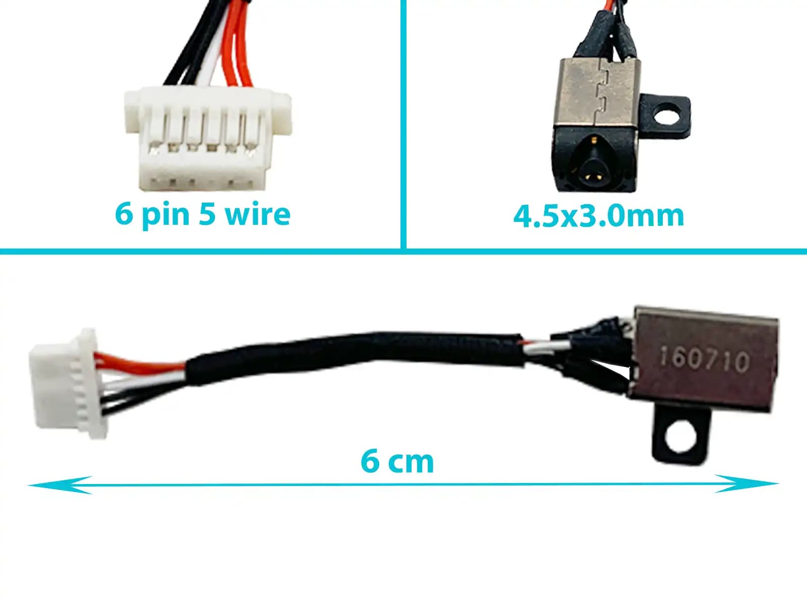 DC JACK DELL INSPIRON 11 3162 3164 3180 3168 3169 4.5x3.0mm CON CABLE — imagen 1