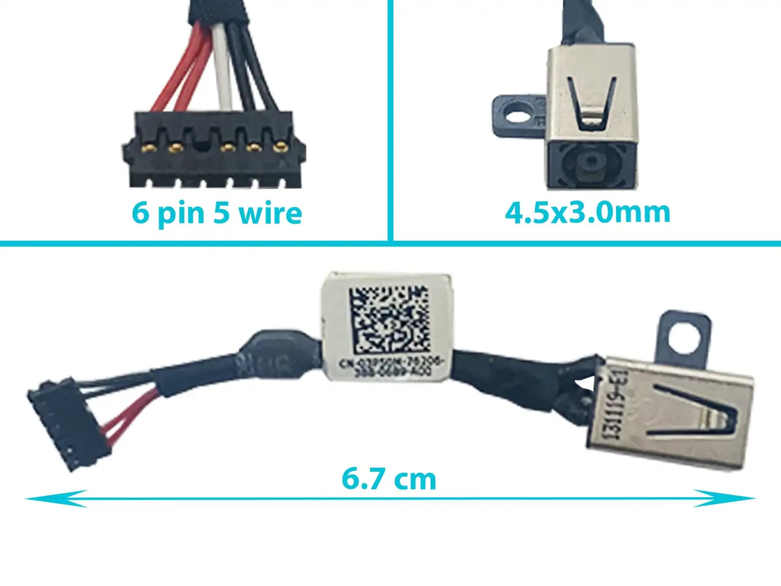 DC JACK DELL INSPIRON 14-7437 03P50M 50.46L01001 4.5x3.0 mm CON CBALE LARGO 6.7 CM — imagen 1