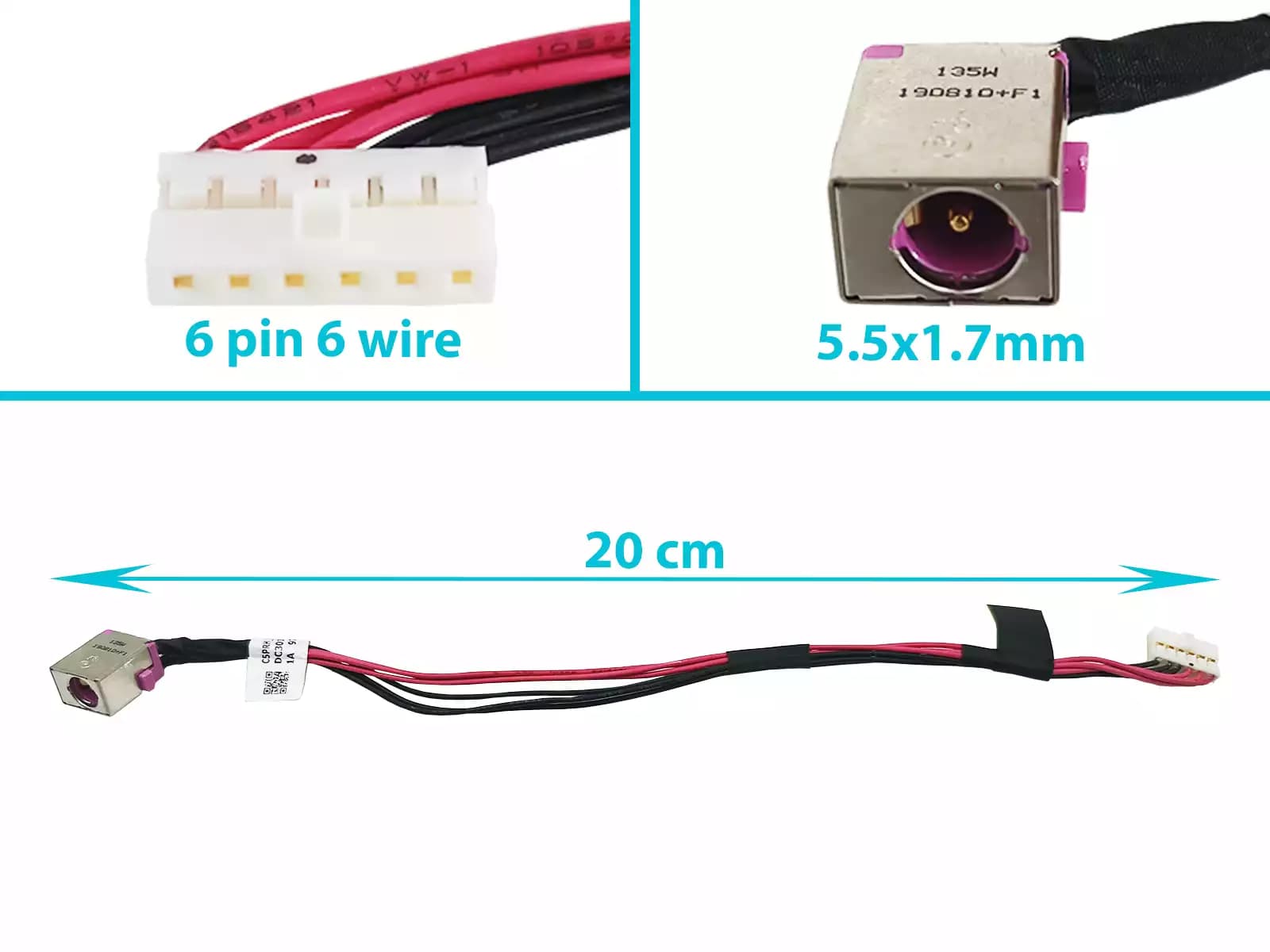 DC JACK ACER NITRO 5 AN515-51 AN515-41 CON CABLE LARGO 20 CM — imagen 1