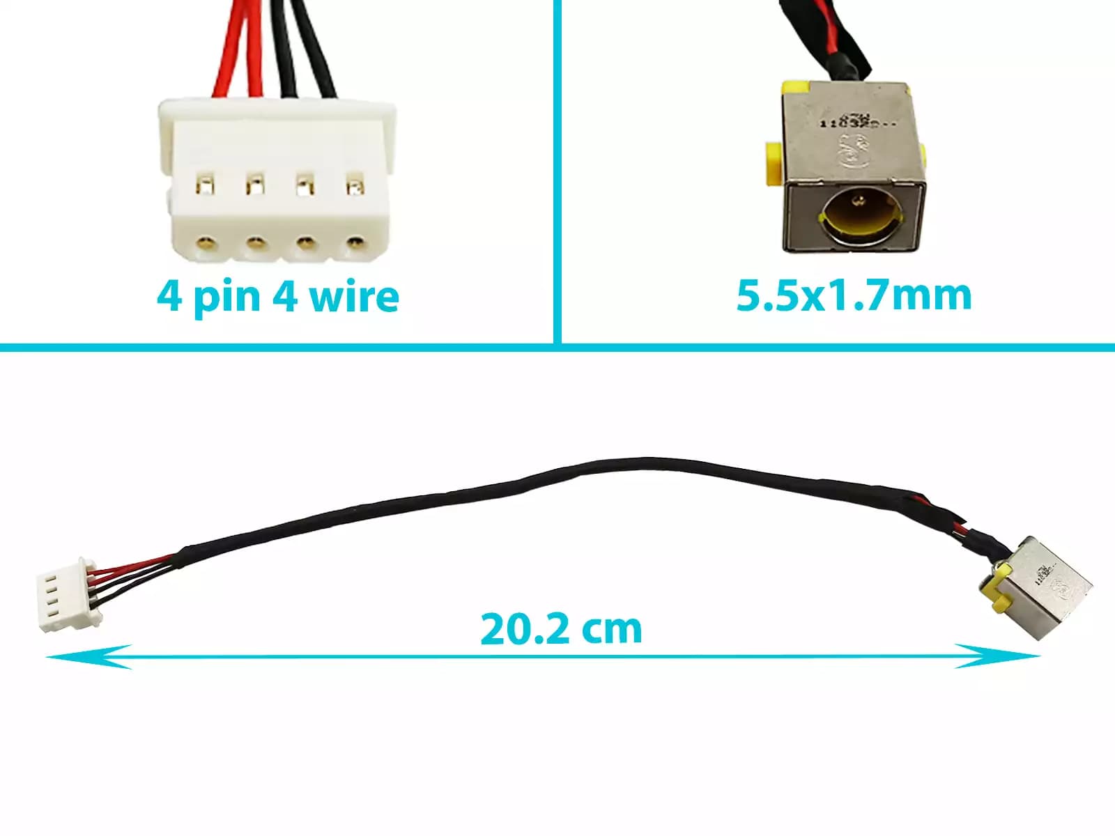 DC JACK ACER E5-573 E5-573G E5-573T E5-573TG E5-522 E5-522G E5-532 E5-532G E5-532T E5-532TG V3-574 V3-574G V3-574T V3-574TG CON CABLE LARGO 20.2 CM — imagen 1