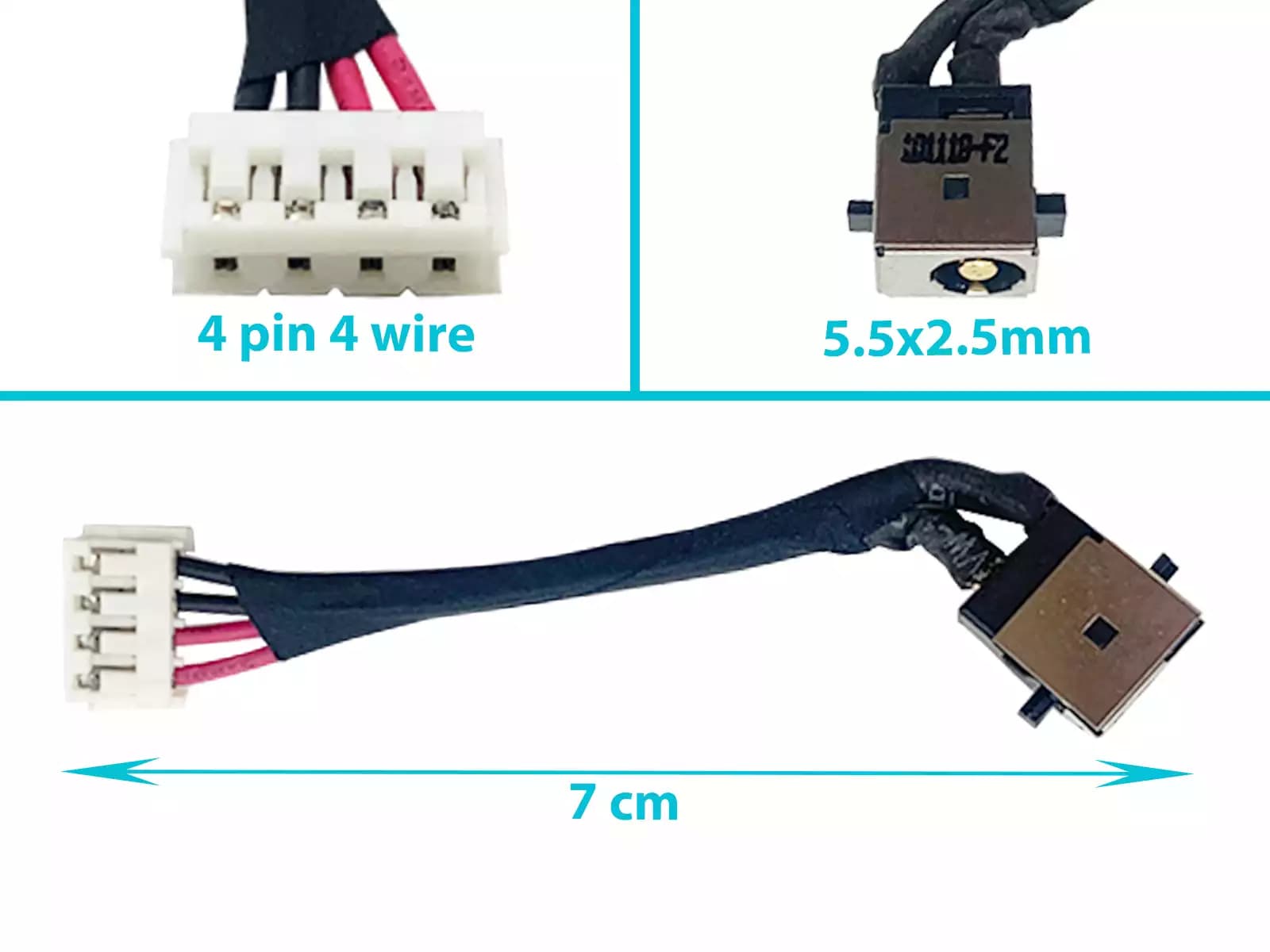 DC JACK TOSHIBA E45T-B4204 E45T-B4300 E45-B4100 E45-B4200 CON CABLE LARGO 5.5 CM 4 PINES — imagen 1