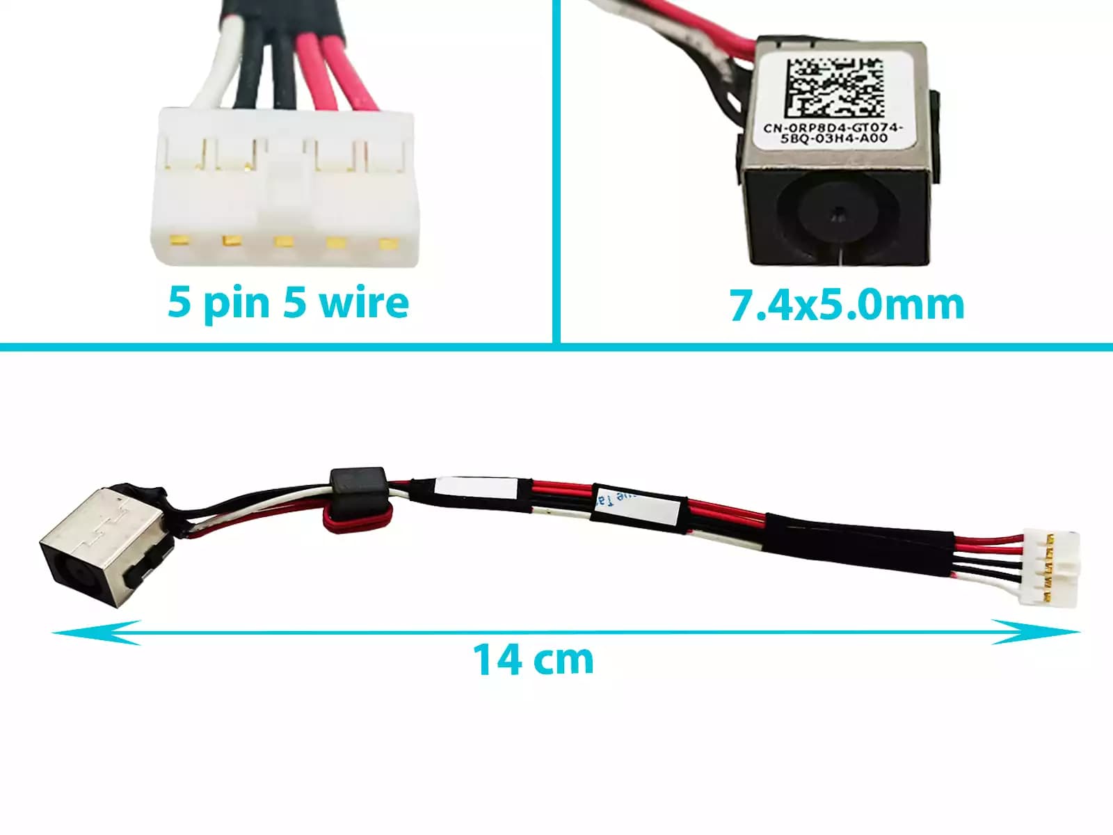 DC JACK DELL 3450 DC30100R400 0RP8D4 7.4x5.0mm CON CABLE LARGO 14 CM — imagen 1
