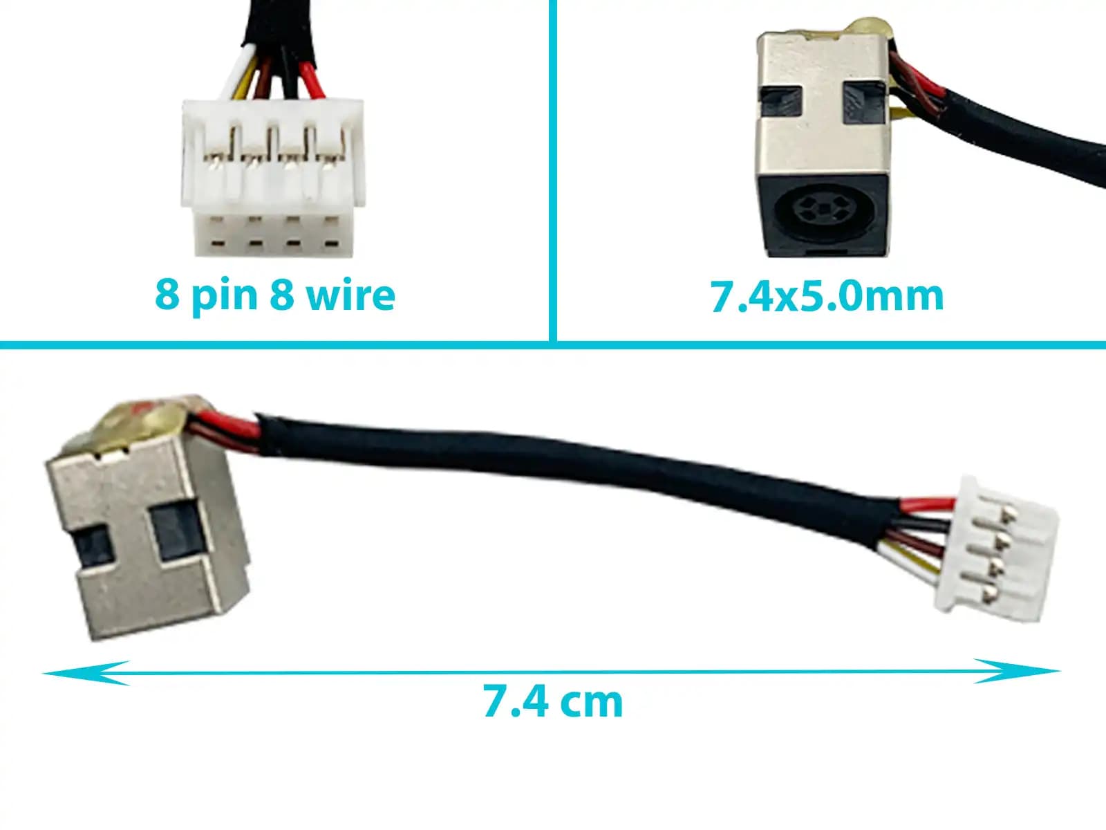 DC JACK HP 1000 G4 1324LA 7.4x5.0mm CON CABLELARGO 7.4 CM 8 PINES — imagen 1