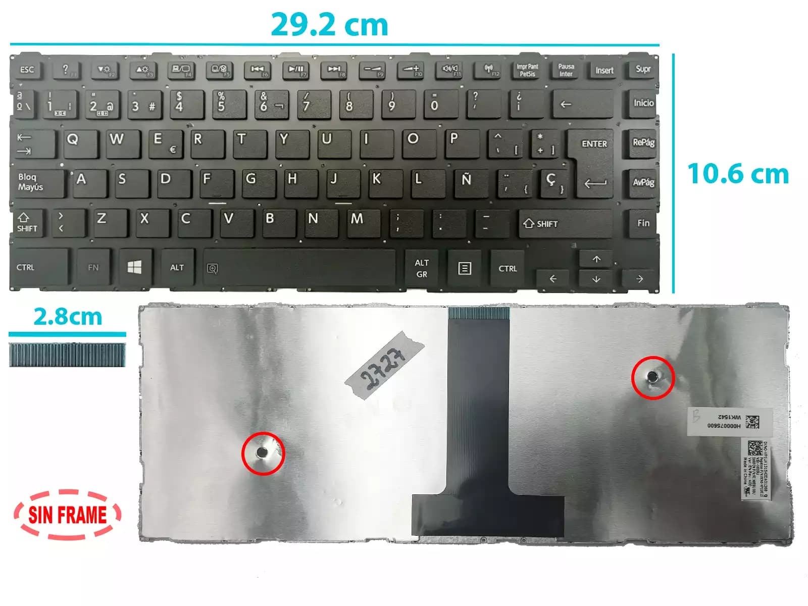 TECLADO TOSHIBA C40-B C40D-B C40DT-B C40T-B C45-B C45D-B 0KN0-VP1LA13 C45DT-B 9Z. NBESU-01E SIN FRAME SP — imagen 1