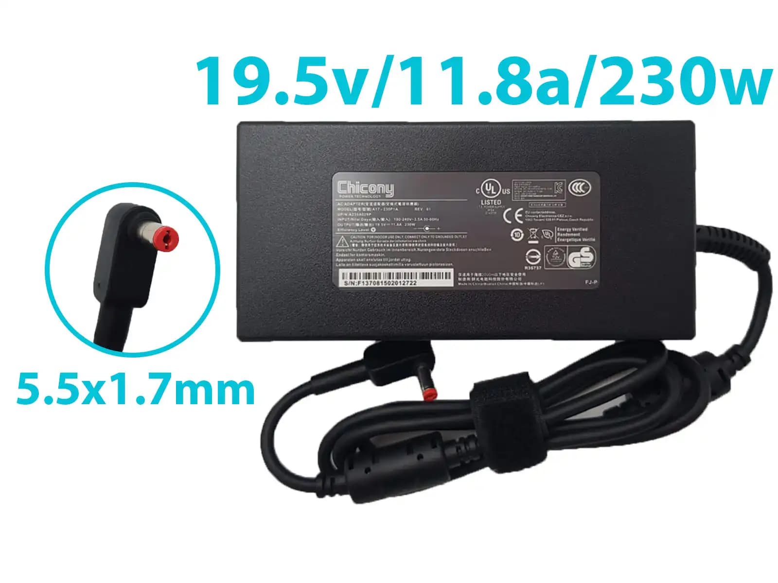 CARGADOR GAMMER ACER 19.5v/11.8a/230W/7.5x1.7mm *ORIGINAL* — imagen 1