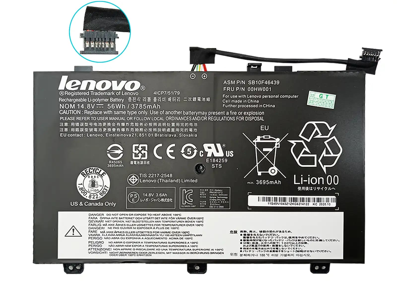 BATERIA LENOVO THINKPAD S3 YOGA 14 SB10F46439 00HW000 00HW001 INTERNA *ORIGINAL* — imagen 1