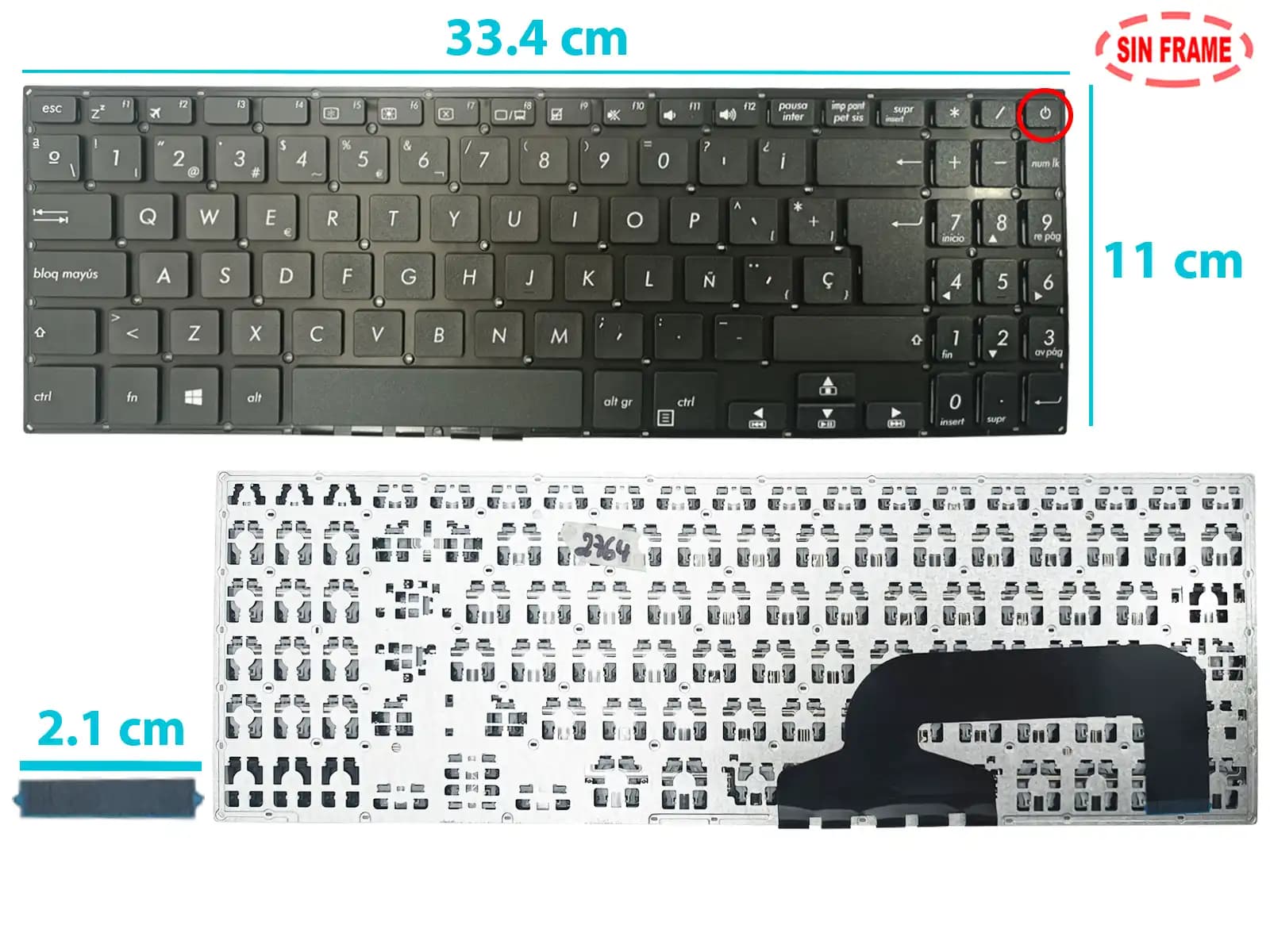TECLADO ASUS X507 X507LA X507MA X507U X507UA X507UB X507UF BOTTON POWER SIN FRAME SP — imagen 1