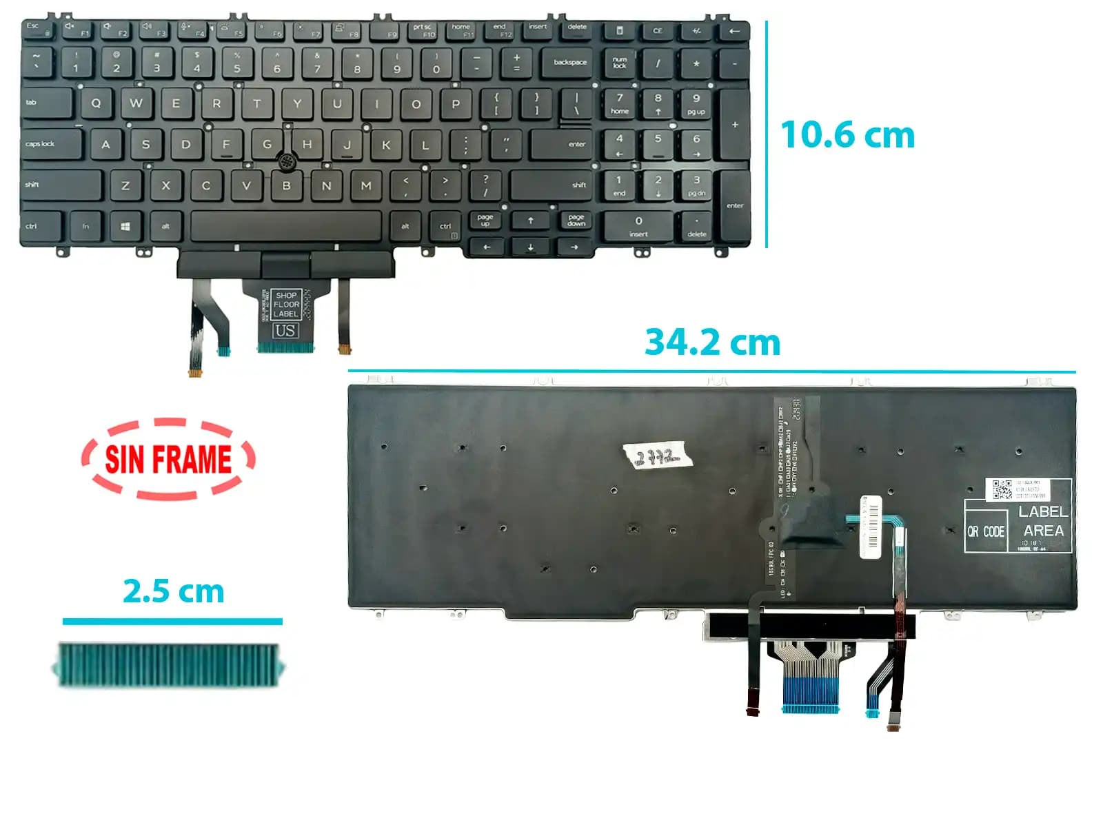 TECLADO DELL 3500 5500 5501 3540 3541 3500 3501 0V35F8 V35F8 CON BACKLIGTH CON POINTER SIN FRAME US NUMÉRICO — imagen 1