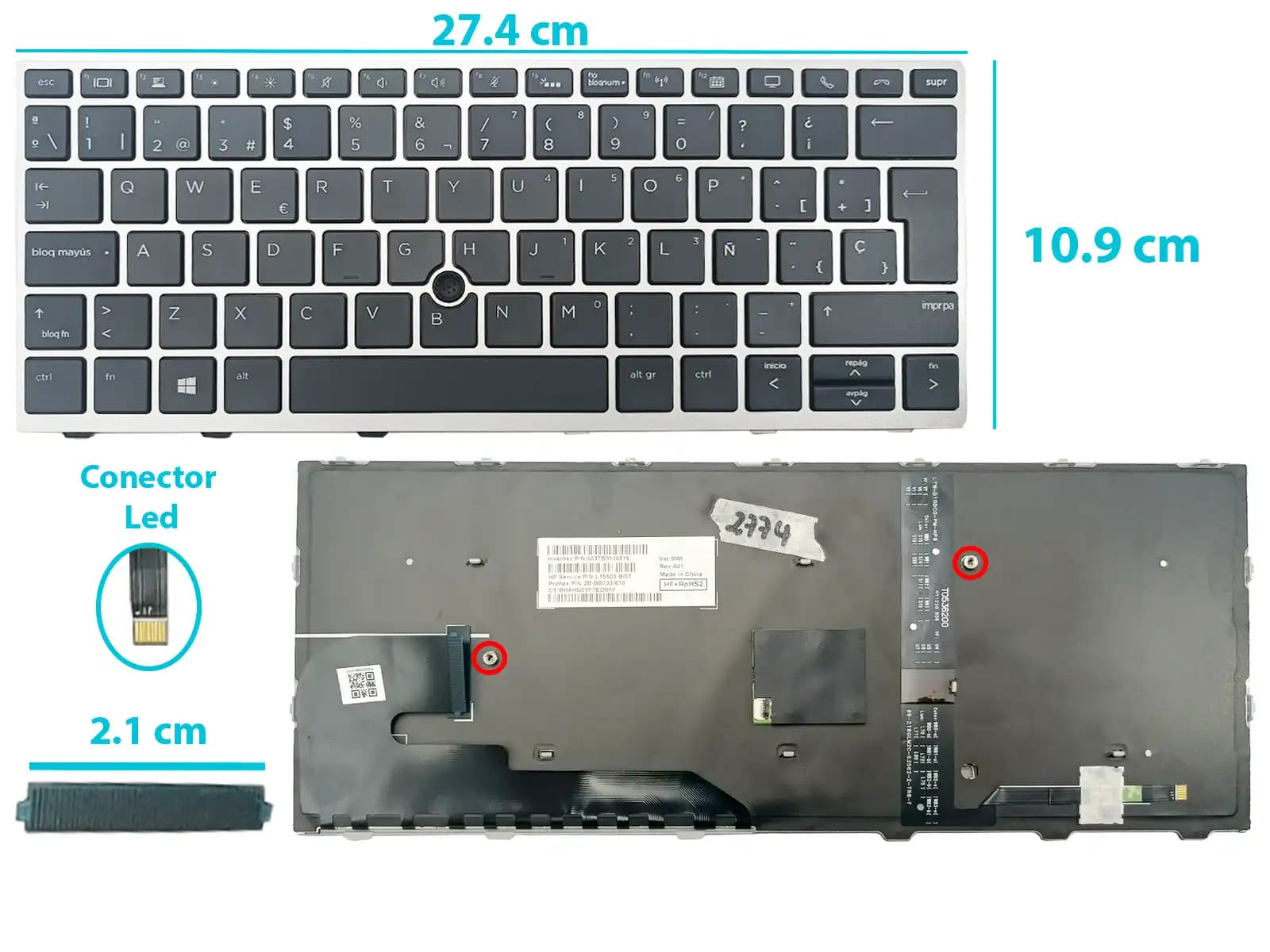 TECLADO HP 830 G5 735 G5 L13698-001 L13697-001 CON POINTER CON BACKLIGTH SP — imagen 1