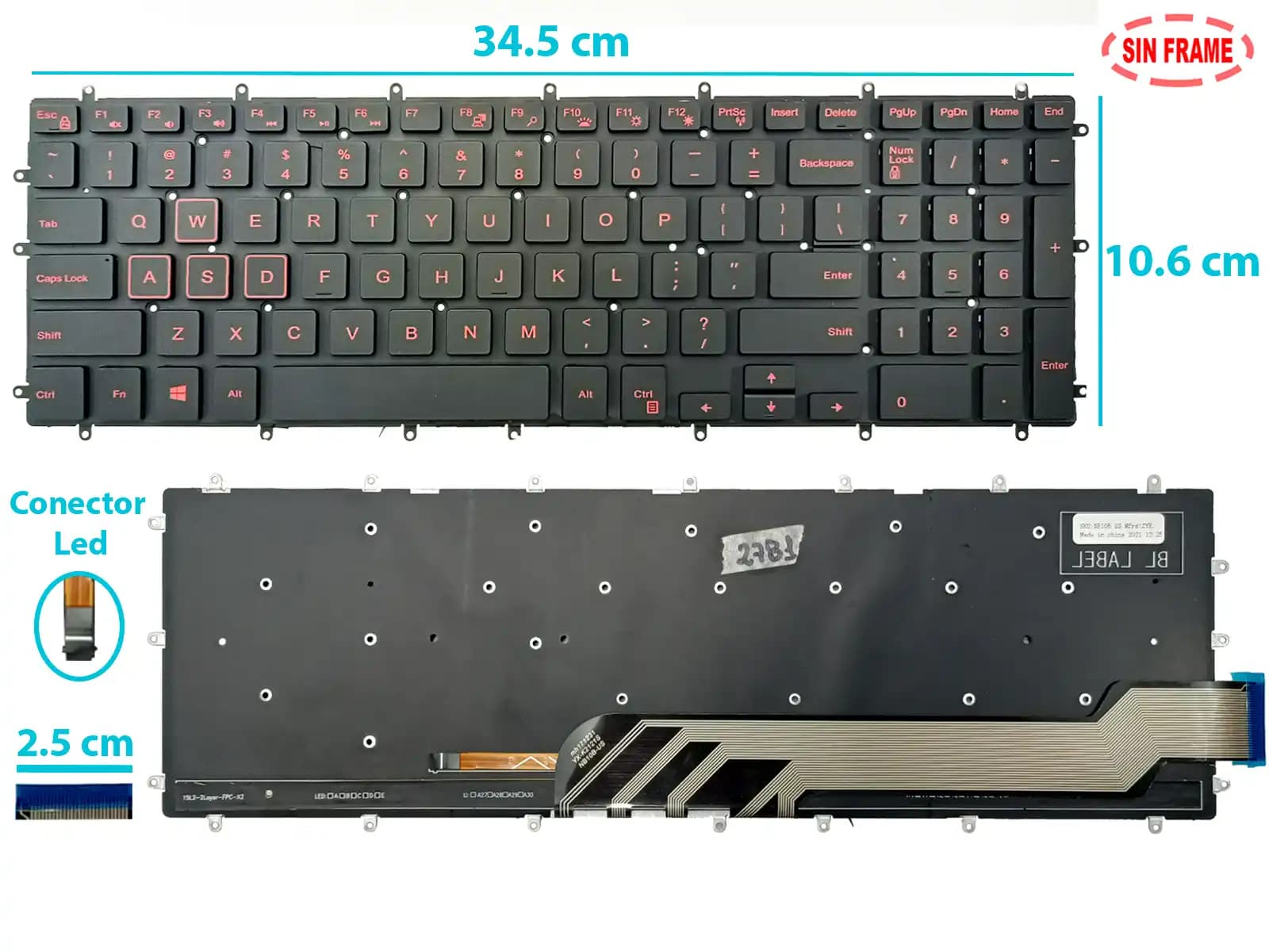 TECLADO DELL GAMORA G7 7590 7588 7790 15 5567 ROJO SIN FRAME CON BACKLIGTH US NUMÉRICO — imagen 1