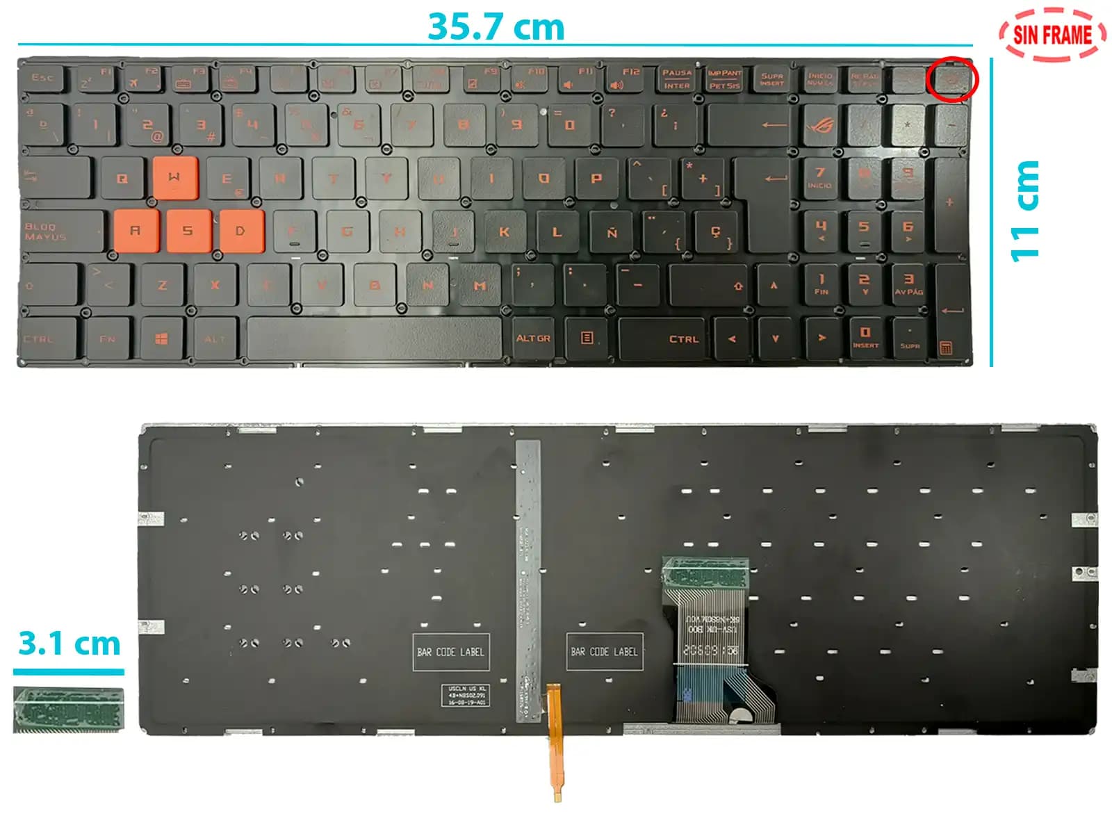 TECLADO ASUS GL502 GL502V GL502VS GL502VY GL502VT CON BACKLIGTH SIN FRAME SP NUMÉRICO — imagen 1