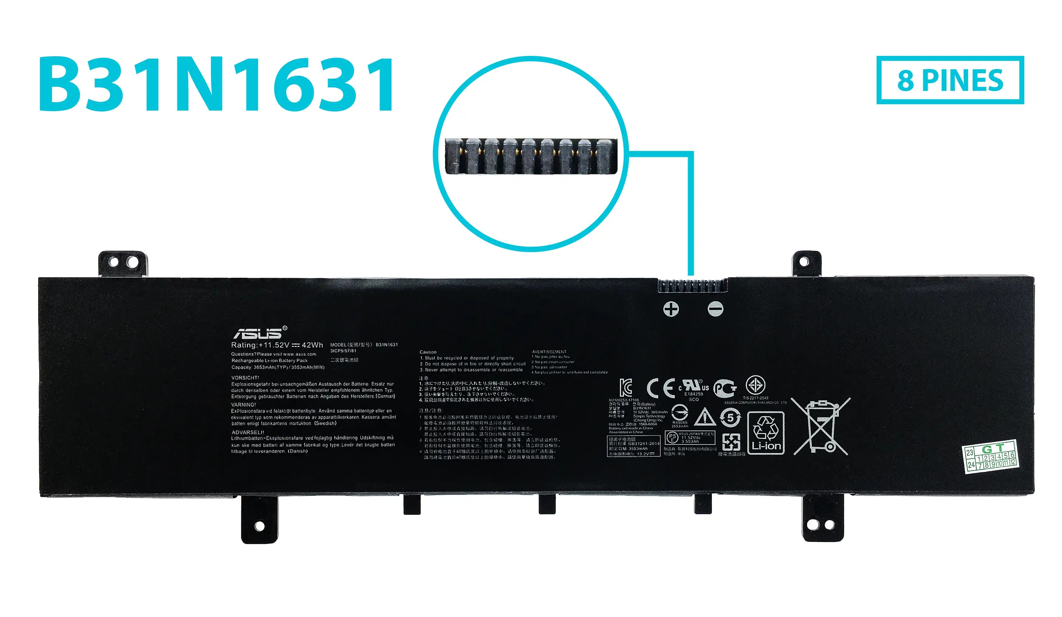 BATERIA ASUS VIVOBOOK 15 X505BA X505BP F505BA B31N1631 INTERNA *ORIGINAL* — imagen 1