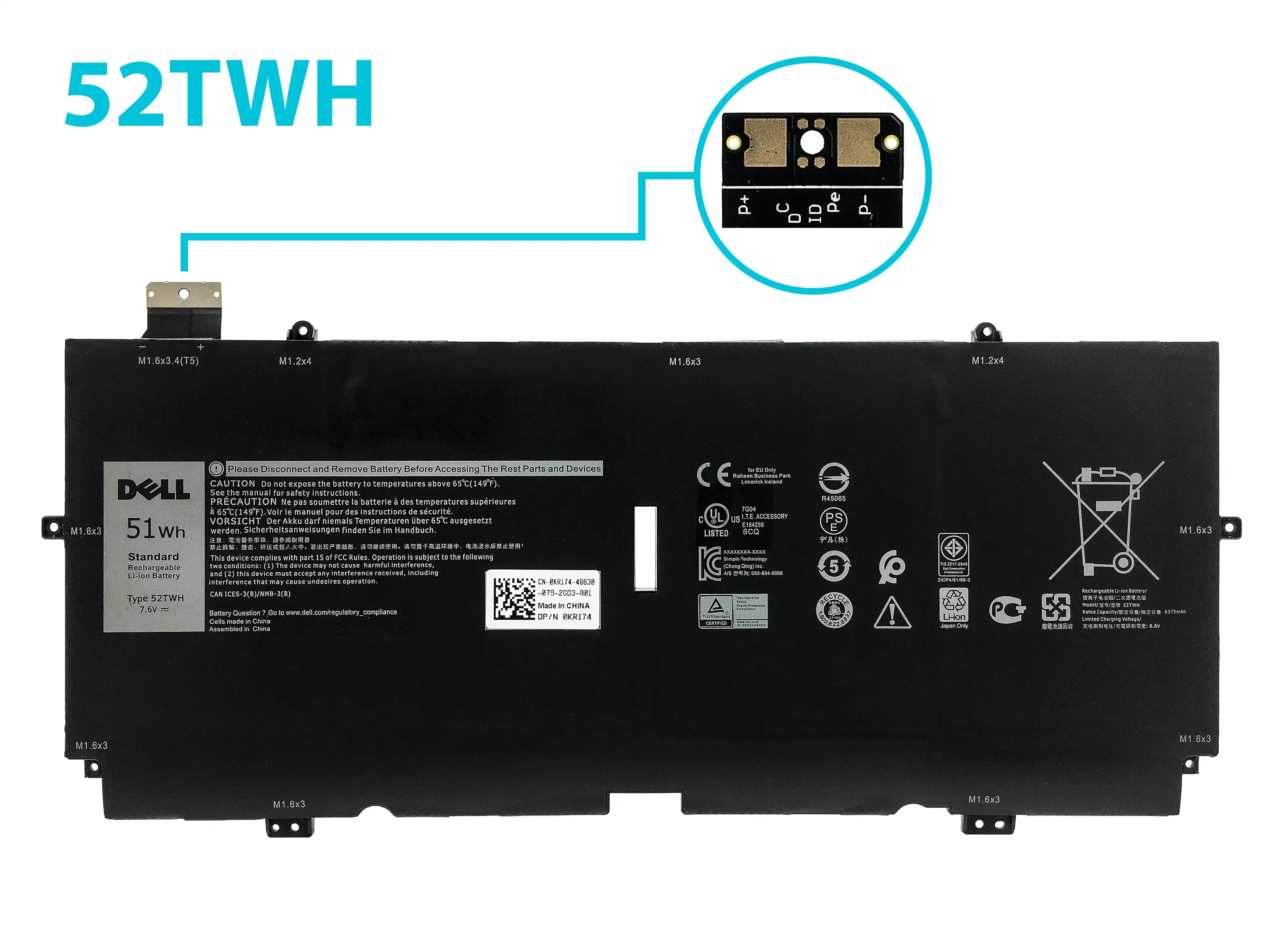 BATERIA DELL XPS 13 7390 SERIES MM6M8 0MM6M8 TYPE 52TWH INTERNA *ORIGINAL* — imagen 1