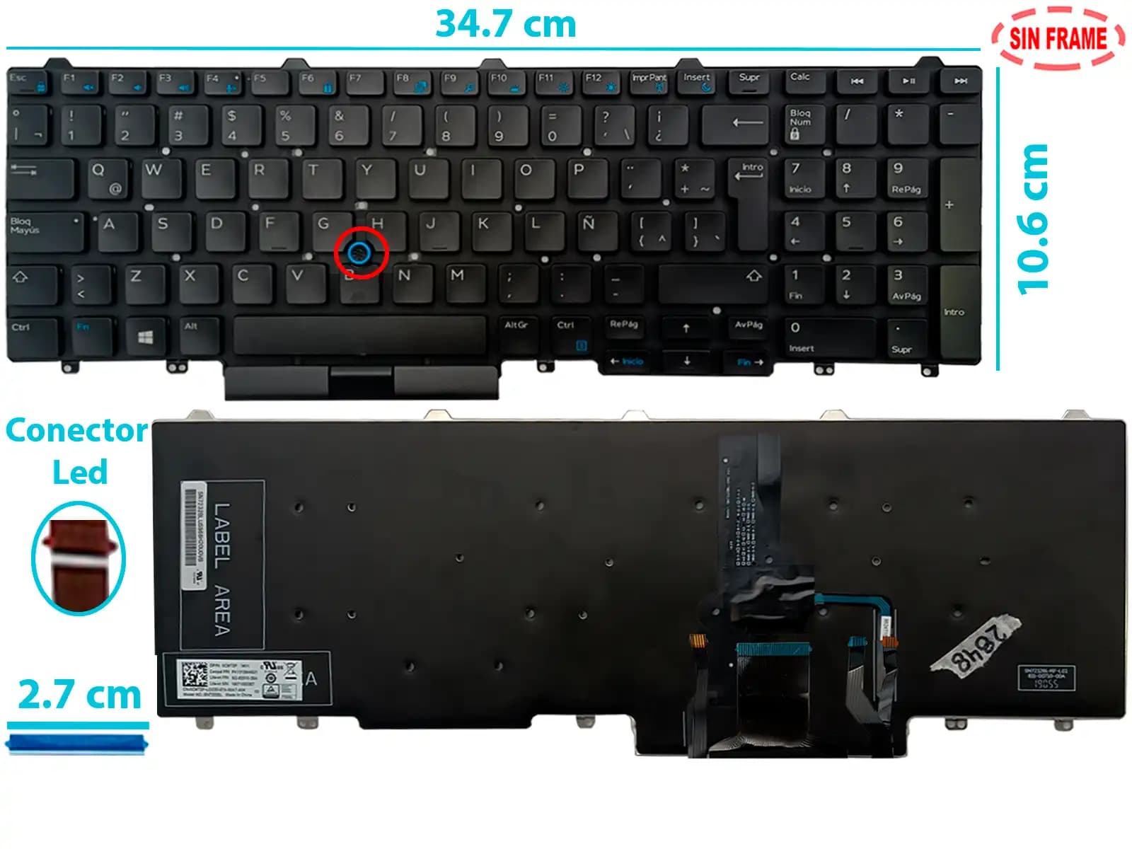 TECLADO DELL 5580 5590 5591 E5550 E5570 CON POINTER SIN FRAME CON BACKLIGTH LA NUMÉRICO — imagen 1