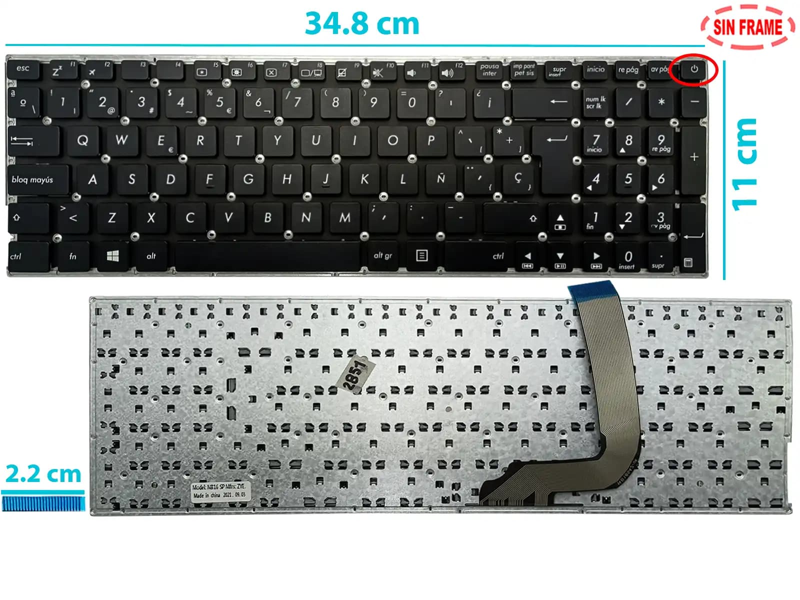 TECLADO ASUS X542U X542UAP X542UAR X542UA X542 BOTTON POWER SIN FRAME SP NUMÉRICO — imagen 1
