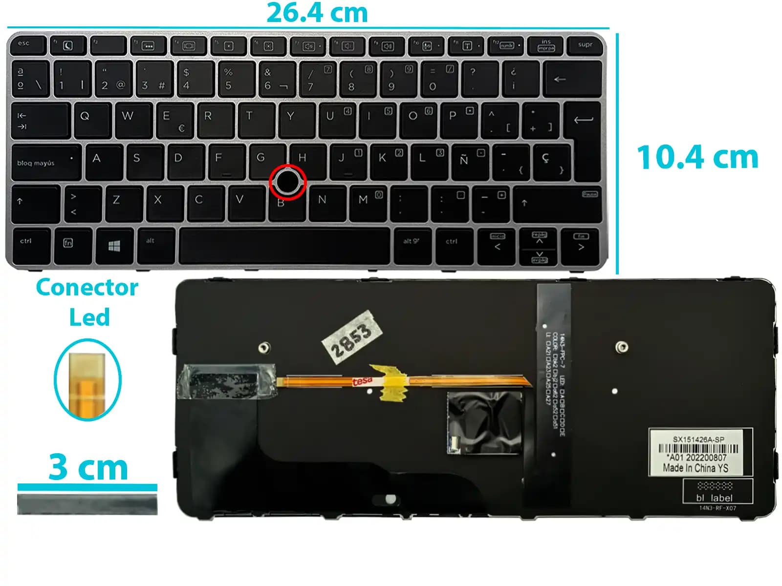 TECLADO HP 820 G1 CON POINTER CON BACKLIGTH SP MARCO PLATEADO — imagen 1