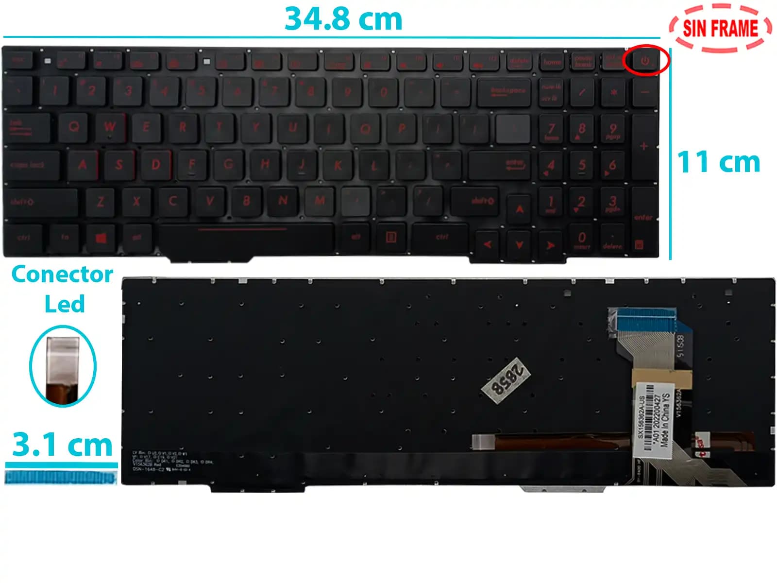 TECLADO ASUS GL553 GL553V GL553VW CON BACKLIGTH SIN FRAME NUMÉRICO US — imagen 1