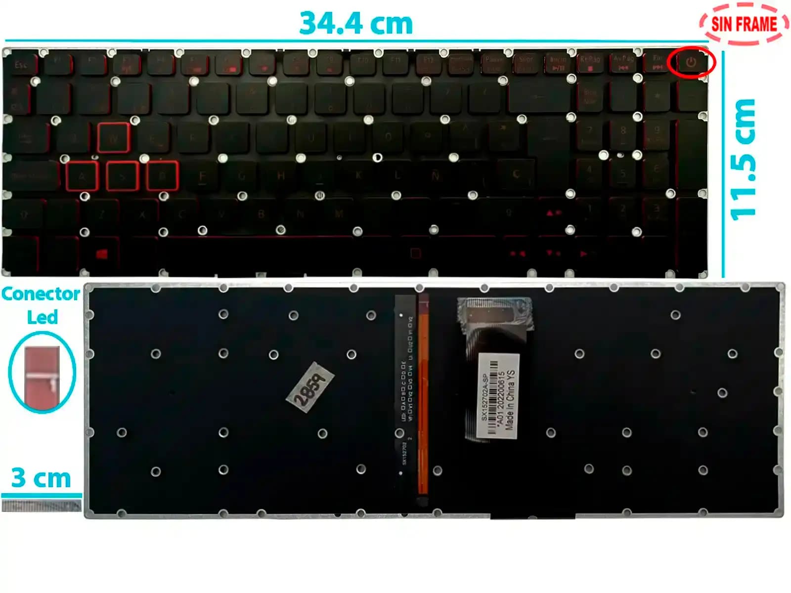 TECLADO ACER N17C1 E5-474G-E5-475-E5 SIN FRAME BOTTON POWER SP ROJO — imagen 1