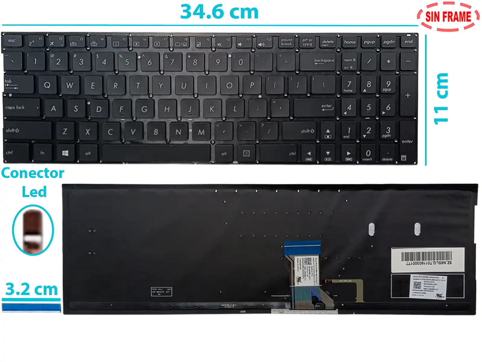 TECLADO ASUS Q552 Q524 UX560UQ N592 Q504 Q502 N543U Q551 CON BACKLIGTH SIN FRAME NUMÉRICO US — imagen 1