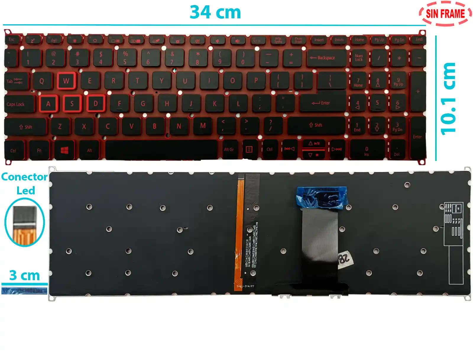 TECLADO ACER N17W1 CON BACKLIGTH SIN FRAME US NUMÉRICO ROJO — imagen 1