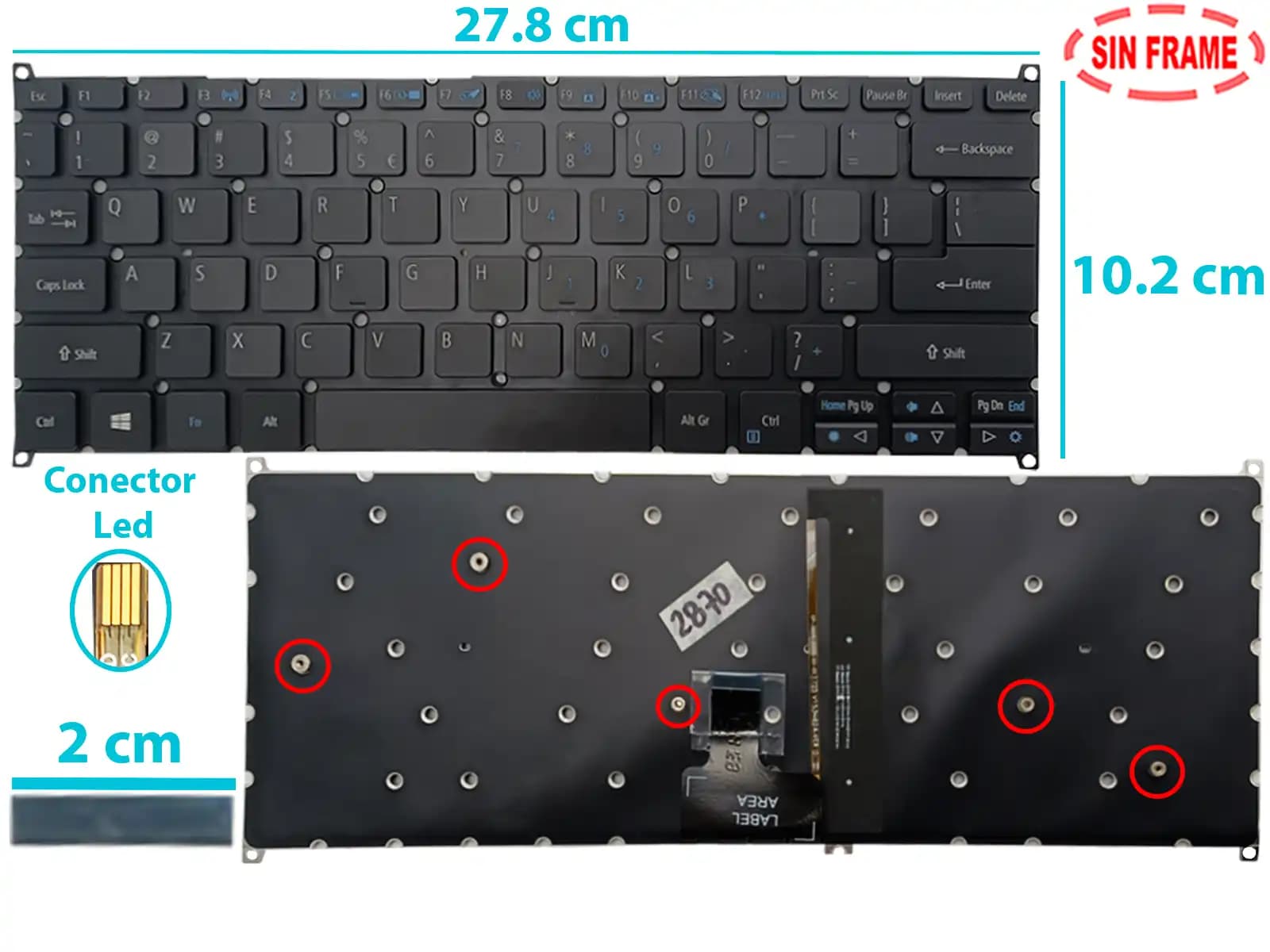 TECLADO ACER R14 N15P6 R14 R5-471 R5-471T R5-471T-79GQ SIN FRAME US — imagen 1