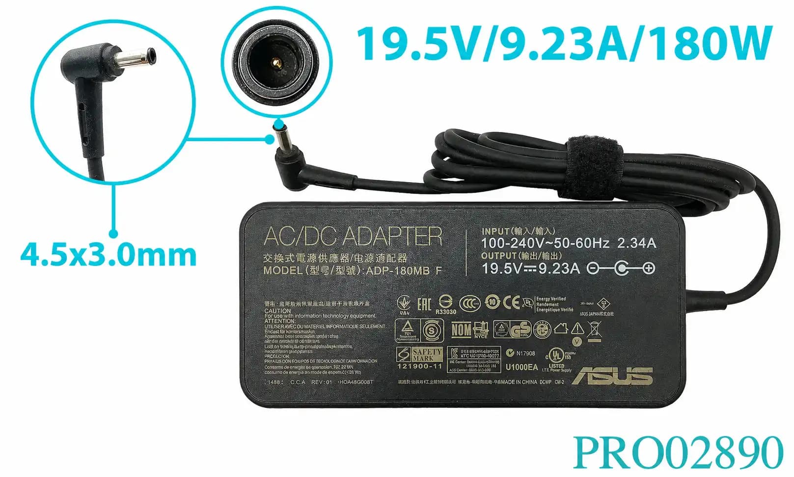 CARGADOR ASUS 19.5v/9.23A/180W/4.5x3.0mm *ORIGINAL* — imagen 1