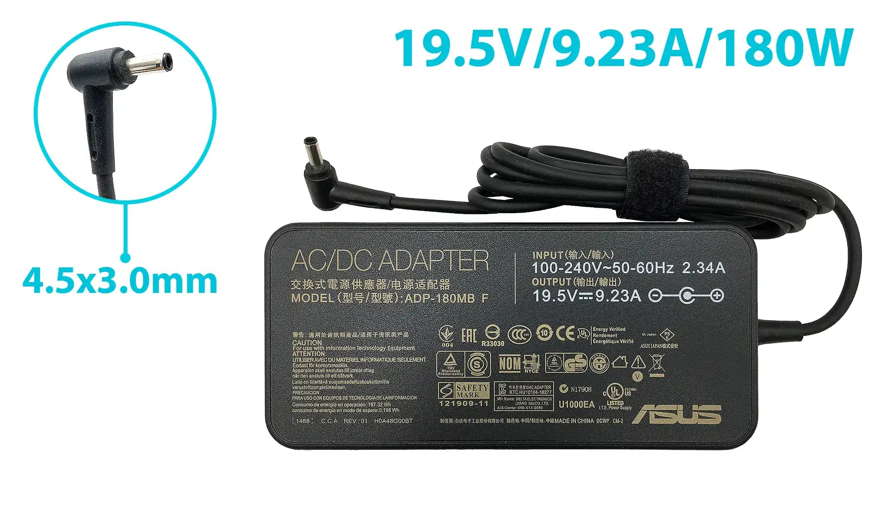 CARGADOR ASUS 19.5v/9.23A/180W/4.5x3.0mm *ORIGINAL* — imagen 3