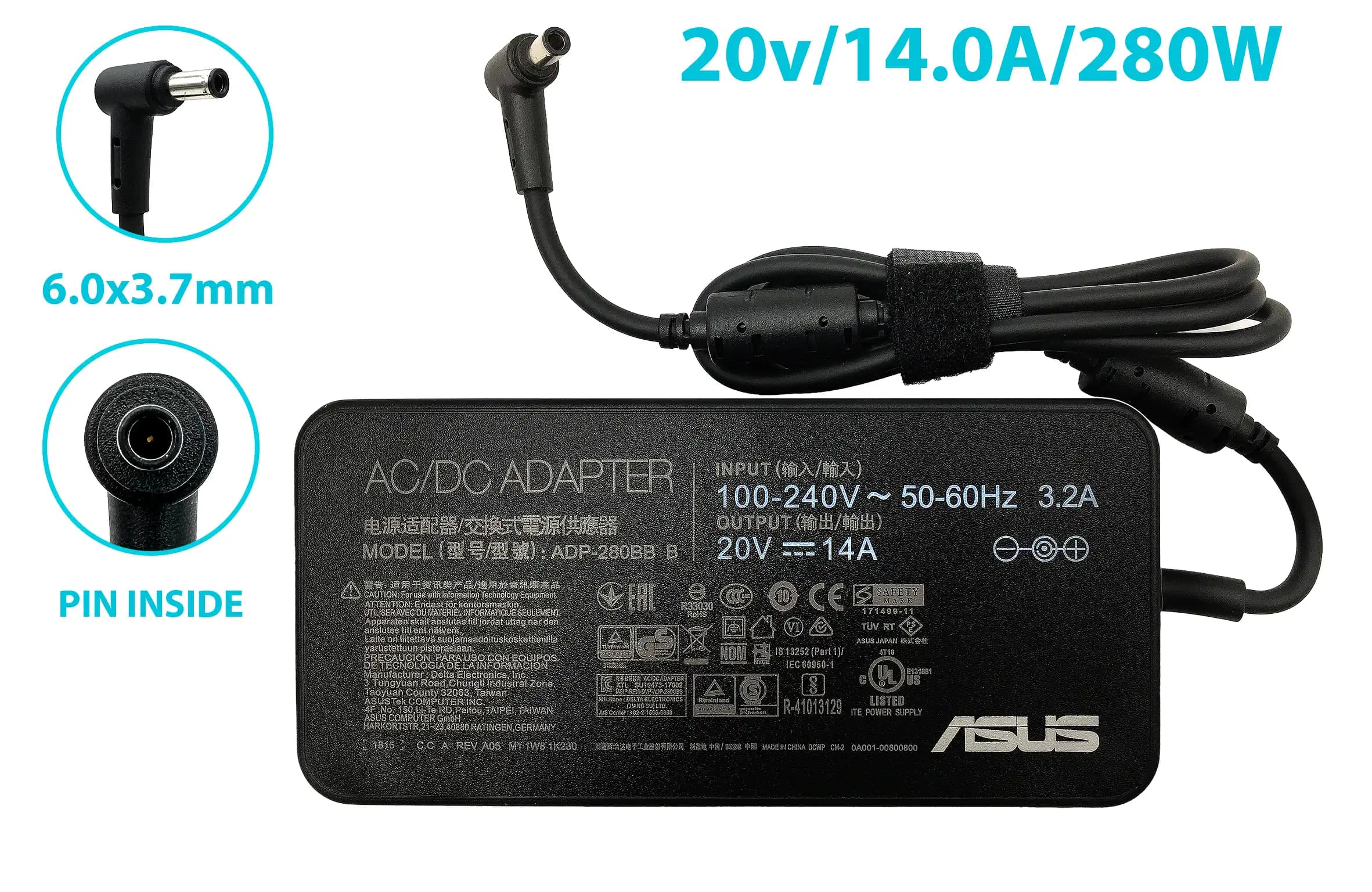 CARGADOR ASUS 20v/14.0A/280W/6.0x3.7mm PING INSIDE *ORIGINAL* — imagen 1