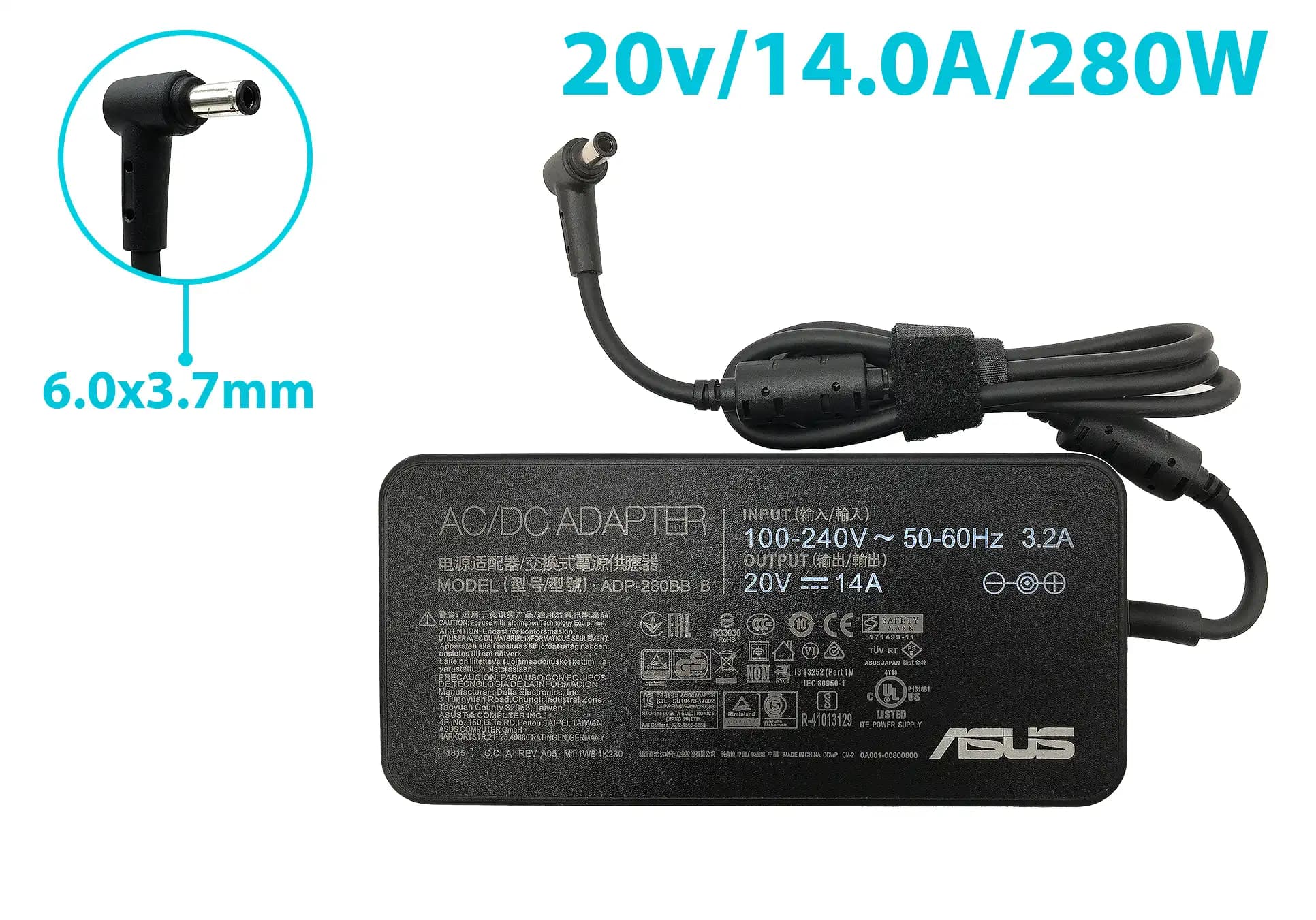 CARGADOR ASUS 20v/14.0A/280W/6.0x3.7mm PING INSIDE *ORIGINAL* — imagen 2