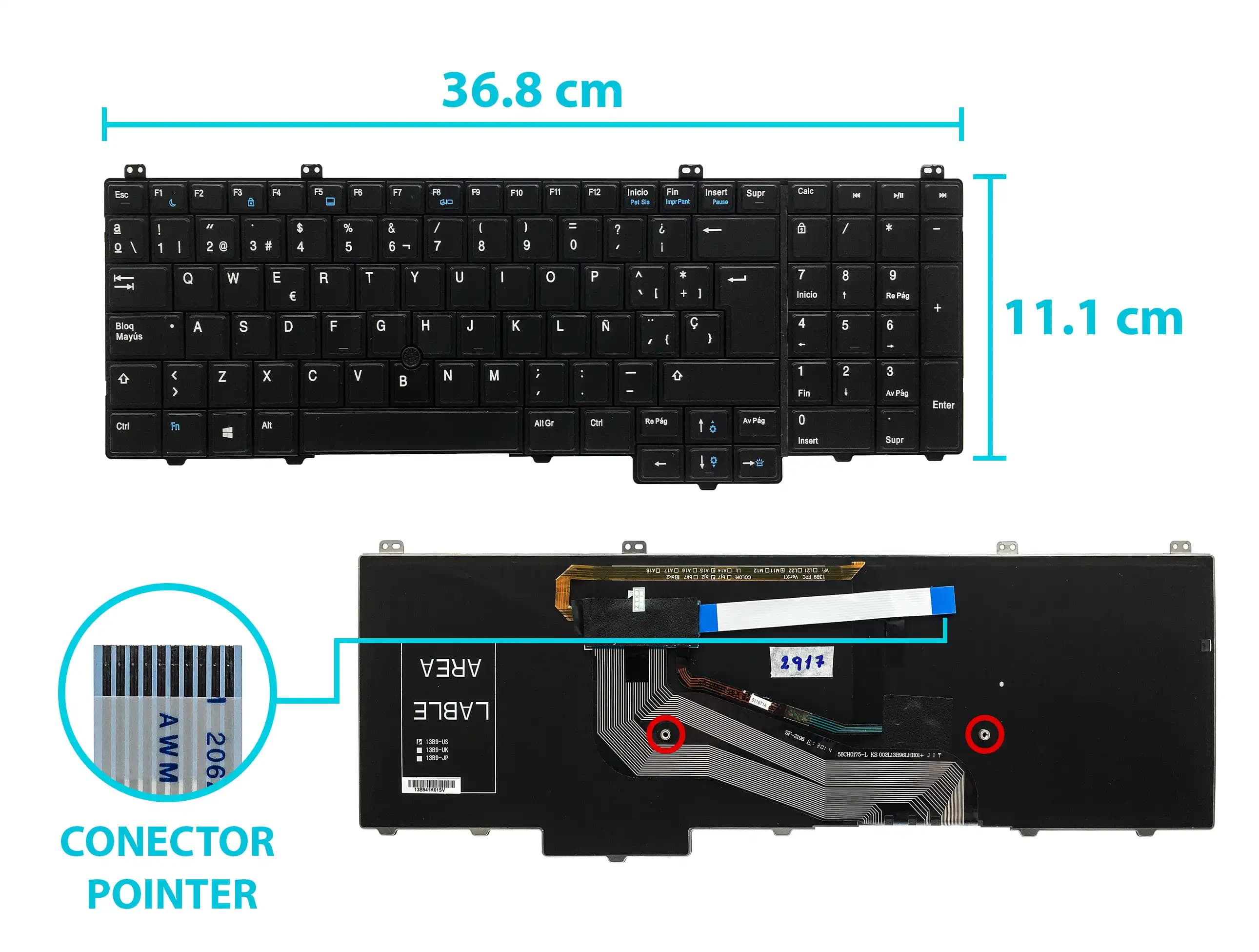 TECLADO DELL 15 5000 E5540 4RNXY 04RNXY CON BACKLIGTH CON POINTER SP NUMÉRICO — imagen 1