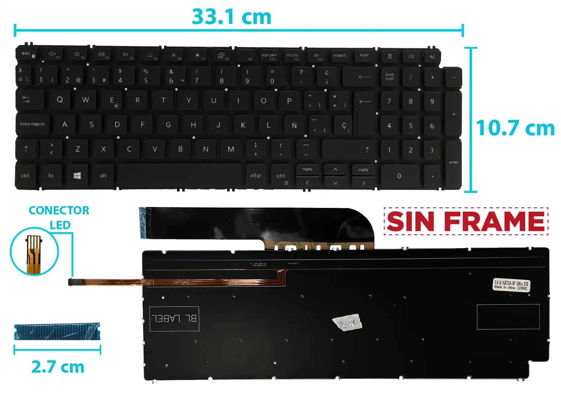 TECLADO DELL 5584 5590 5593 5594 5598 CON BACKLIGTH SIN FRAME SP NUMÉRICO- BOTTON POWER EN LA LAPTOP — imagen 2