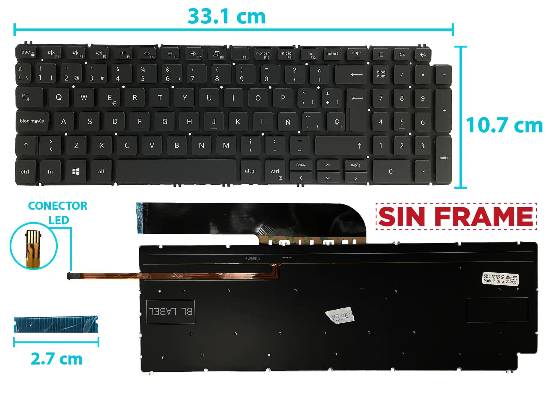 TECLADO DELL 5584 5590 5593 5594 5598 CON BACKLIGTH SIN FRAME SP NUMÉRICO- BOTTON POWER EN LA LAPTOP — imagen 1
